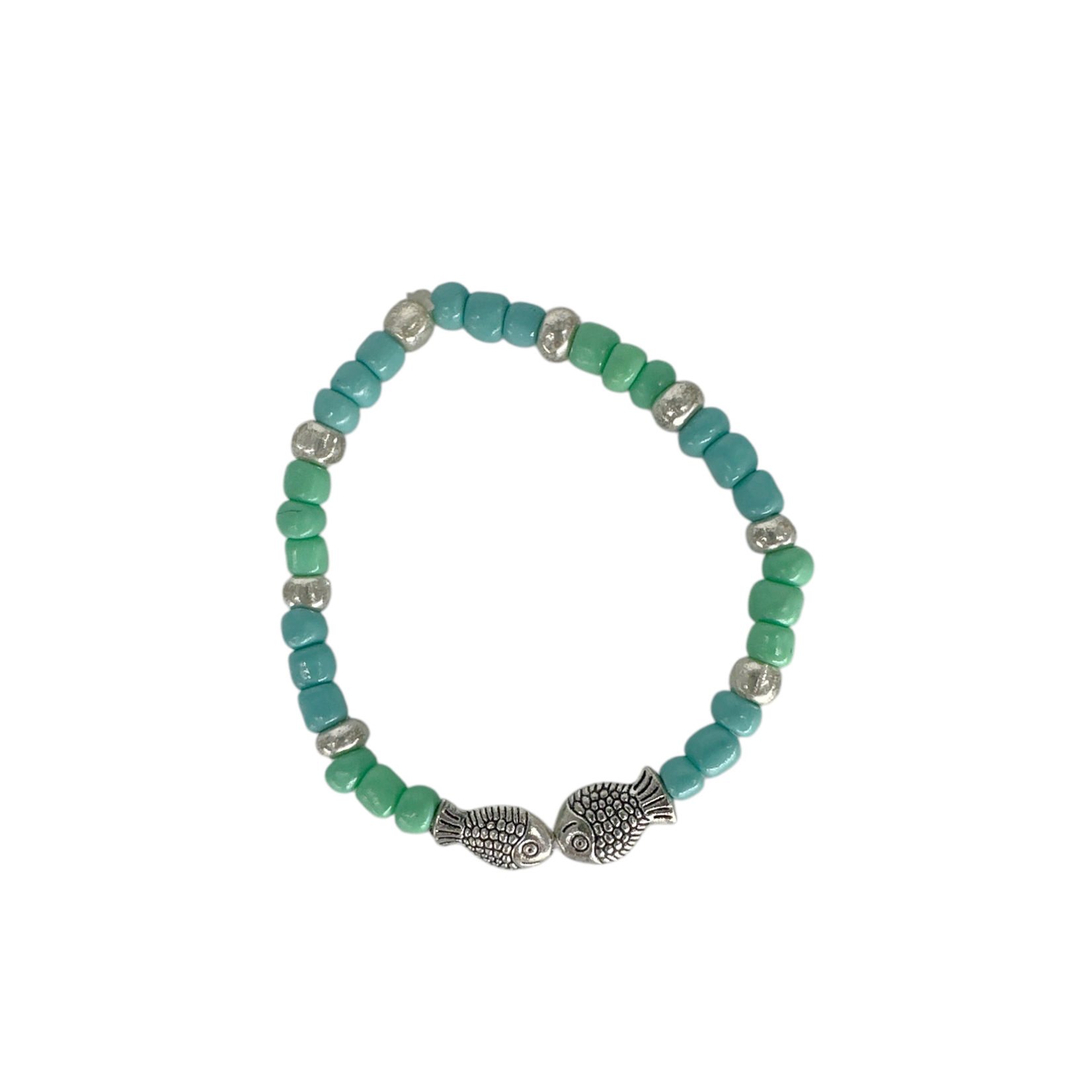 Pack of 5 Kid Size Beaded Stretch Bracelets Aqua/Kissing Fish