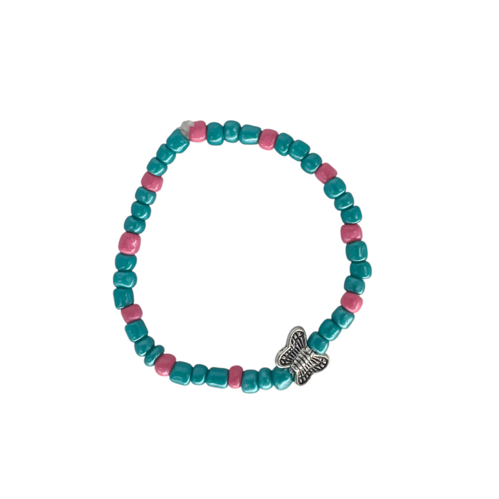 Pack of 5 Kid Size Beaded Stretch Bracelets Turquoise/Butterfly