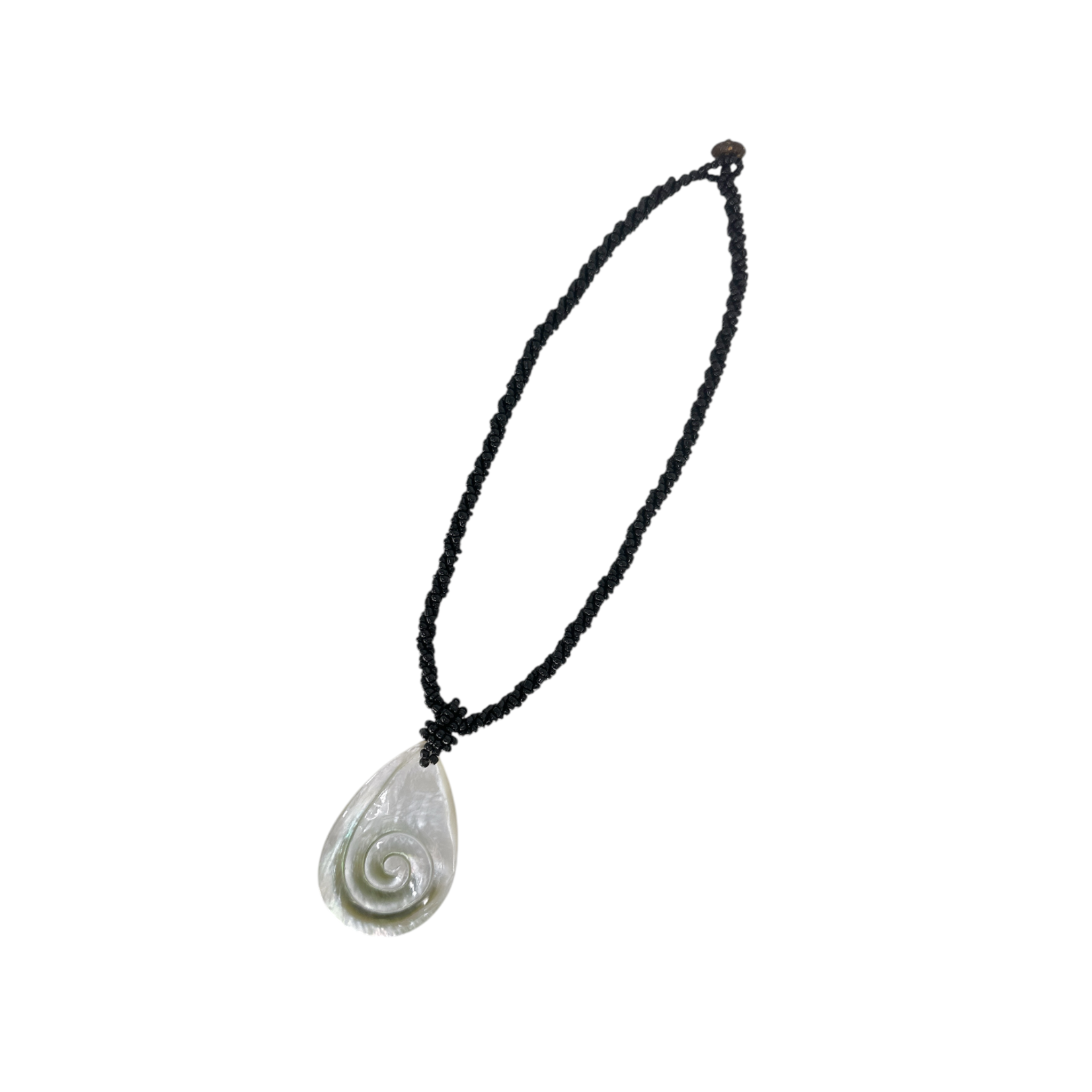 NB2 Island Shell Necklace Carved Raindrop Swirl Design with Black Beads