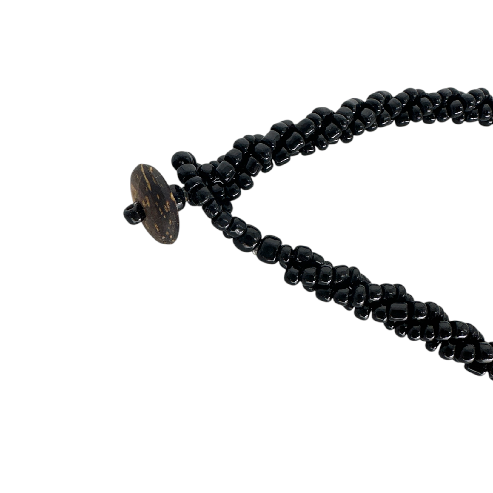 Shell Necklace Carved Teardrop Swirl Design with Black Beads - NB2
