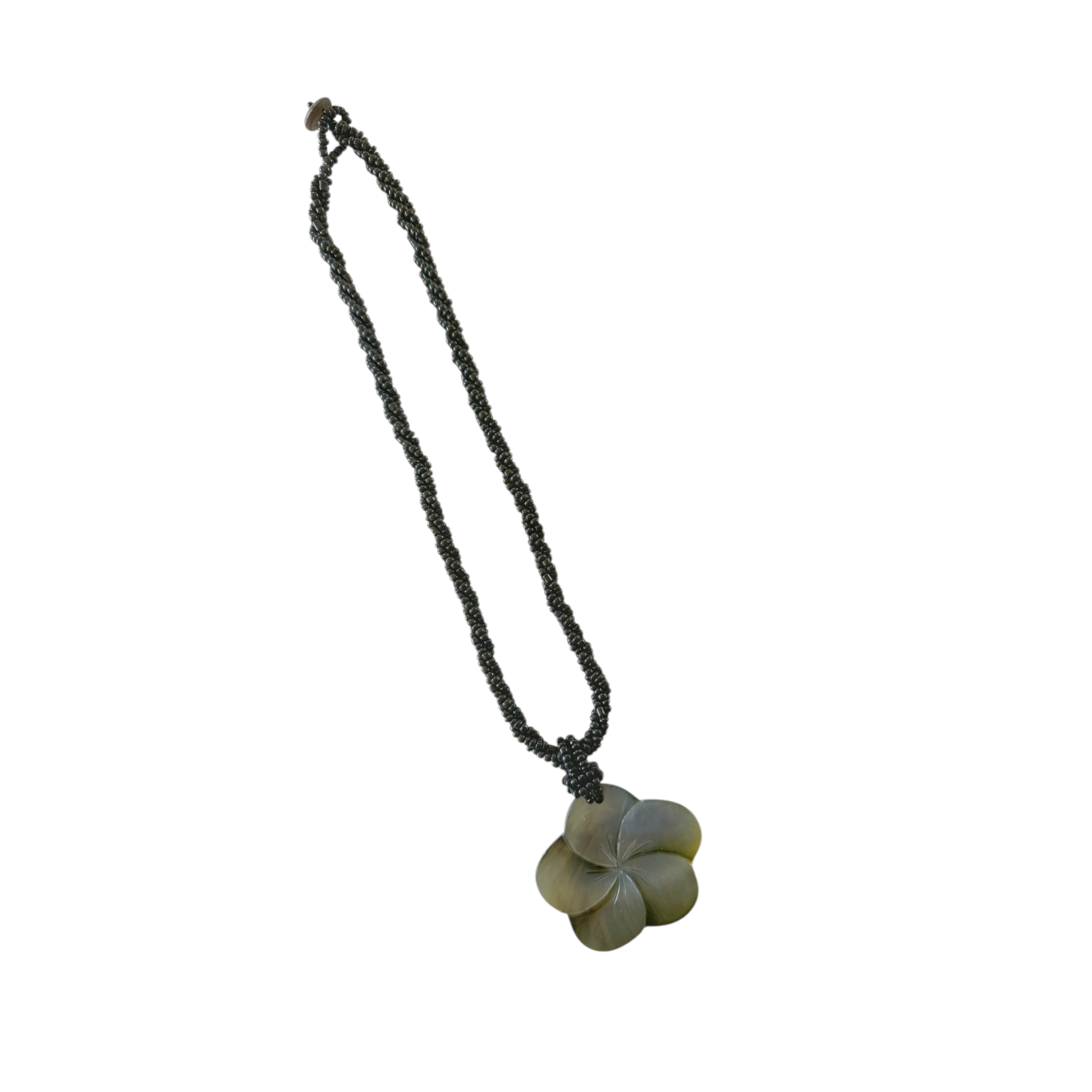 NB1 Island Shell Necklace Carved Flower with Black Beads