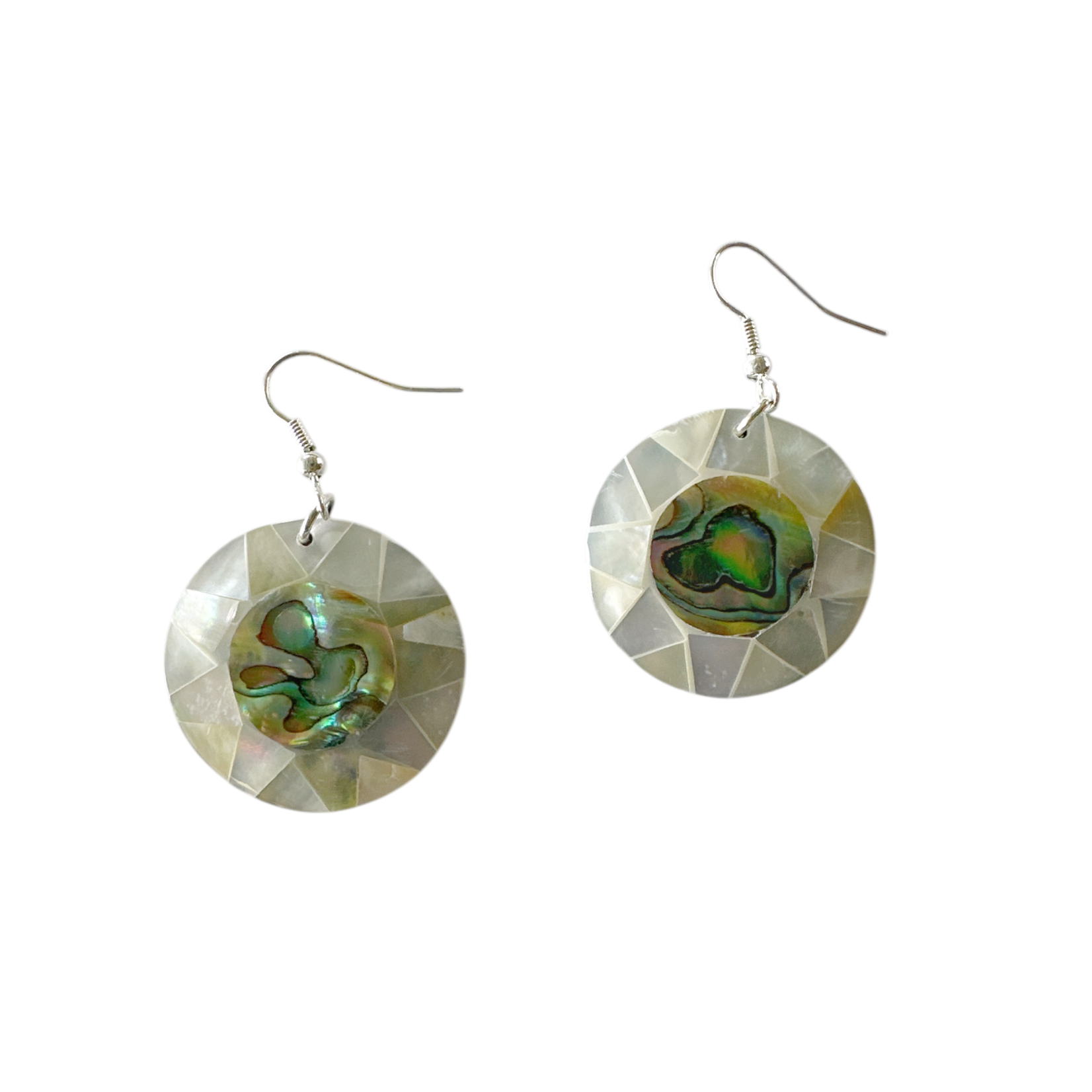 EA109 Island Shell Earrings Paua & Mother of Pearl Round Starburst