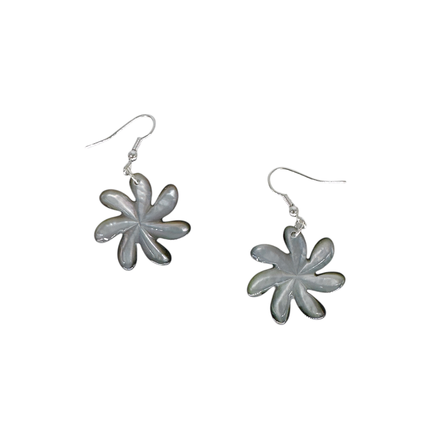 EB16 Island Shell Earrings Carved Grey Shell Small Flower