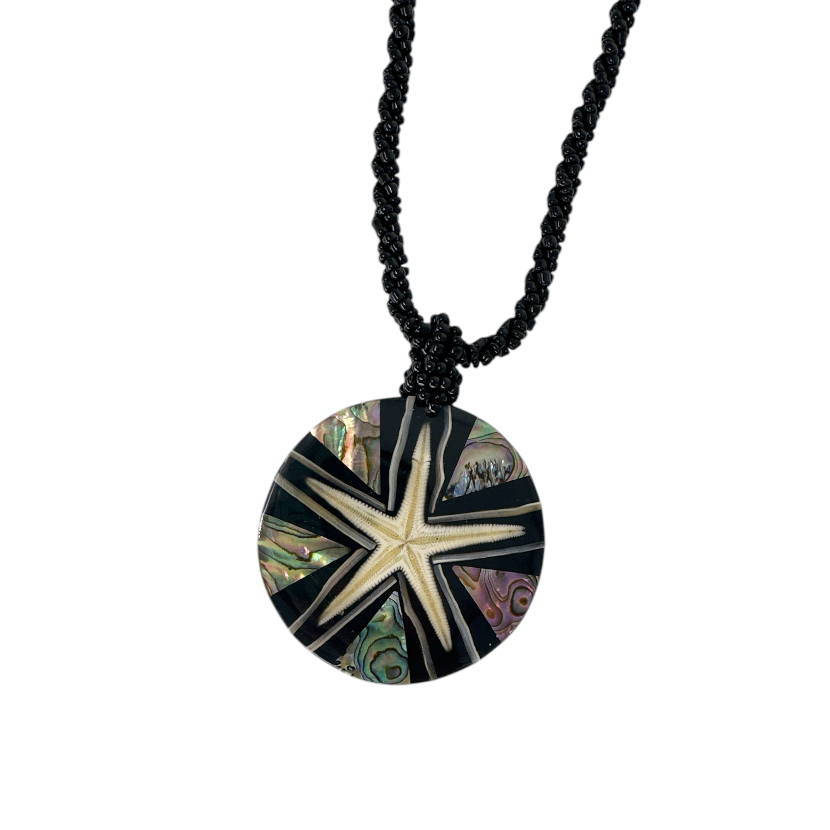 N155 Island Shell Necklace Starfish Paua Starfish with Black Beads