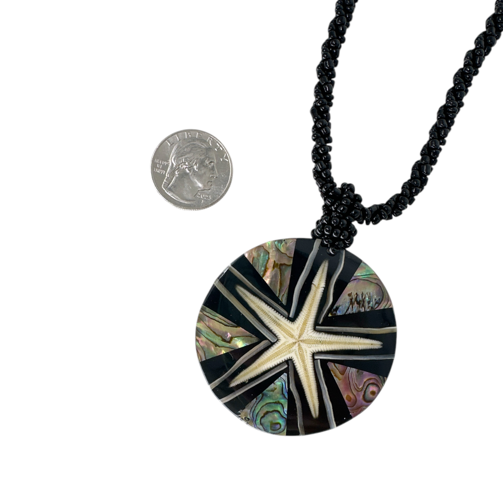 N155 Island Shell Necklace Starfish Paua Starfish with Black Beads