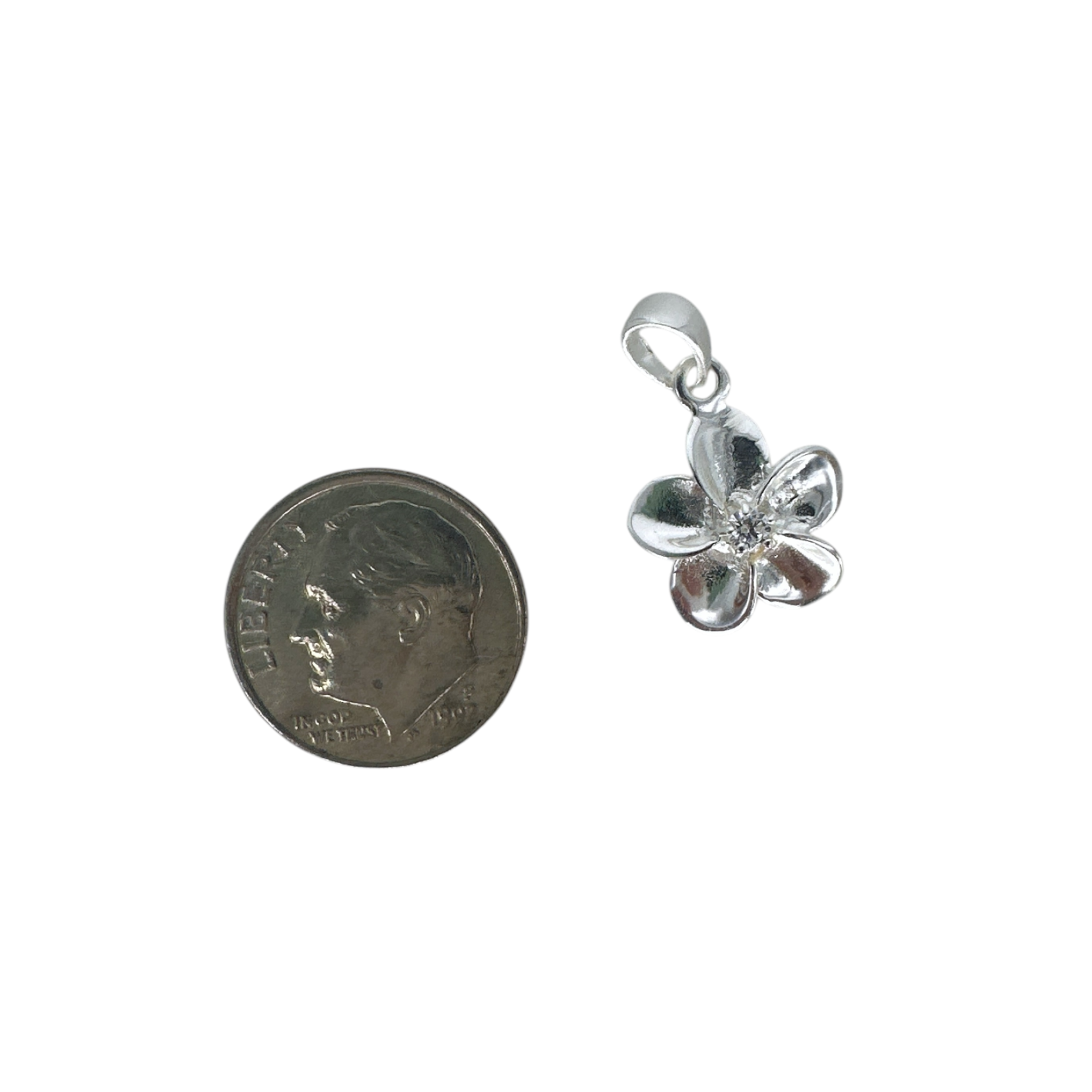 P52 Sterling Silver Plumeria Pendant with CZ Center