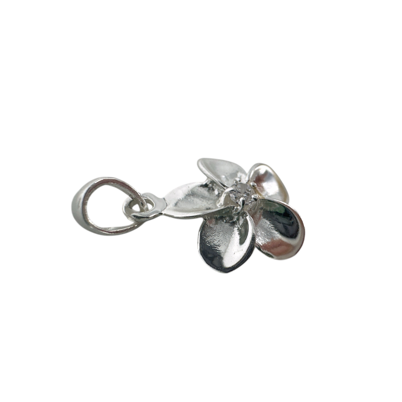 P52 Sterling Silver Plumeria Pendant with CZ Center
