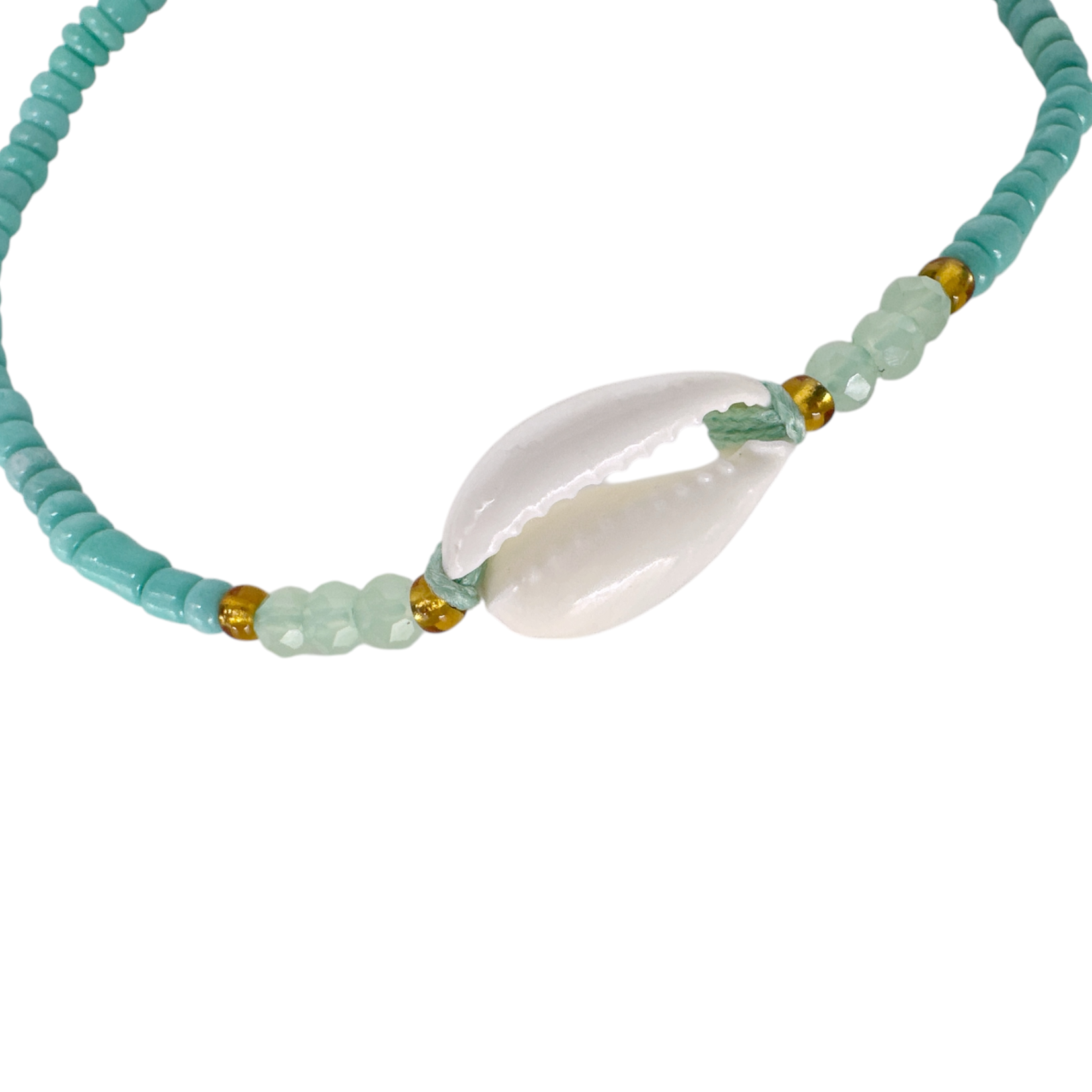Cowry Shell Seed Bead Adjustable String Bracelet Aqua