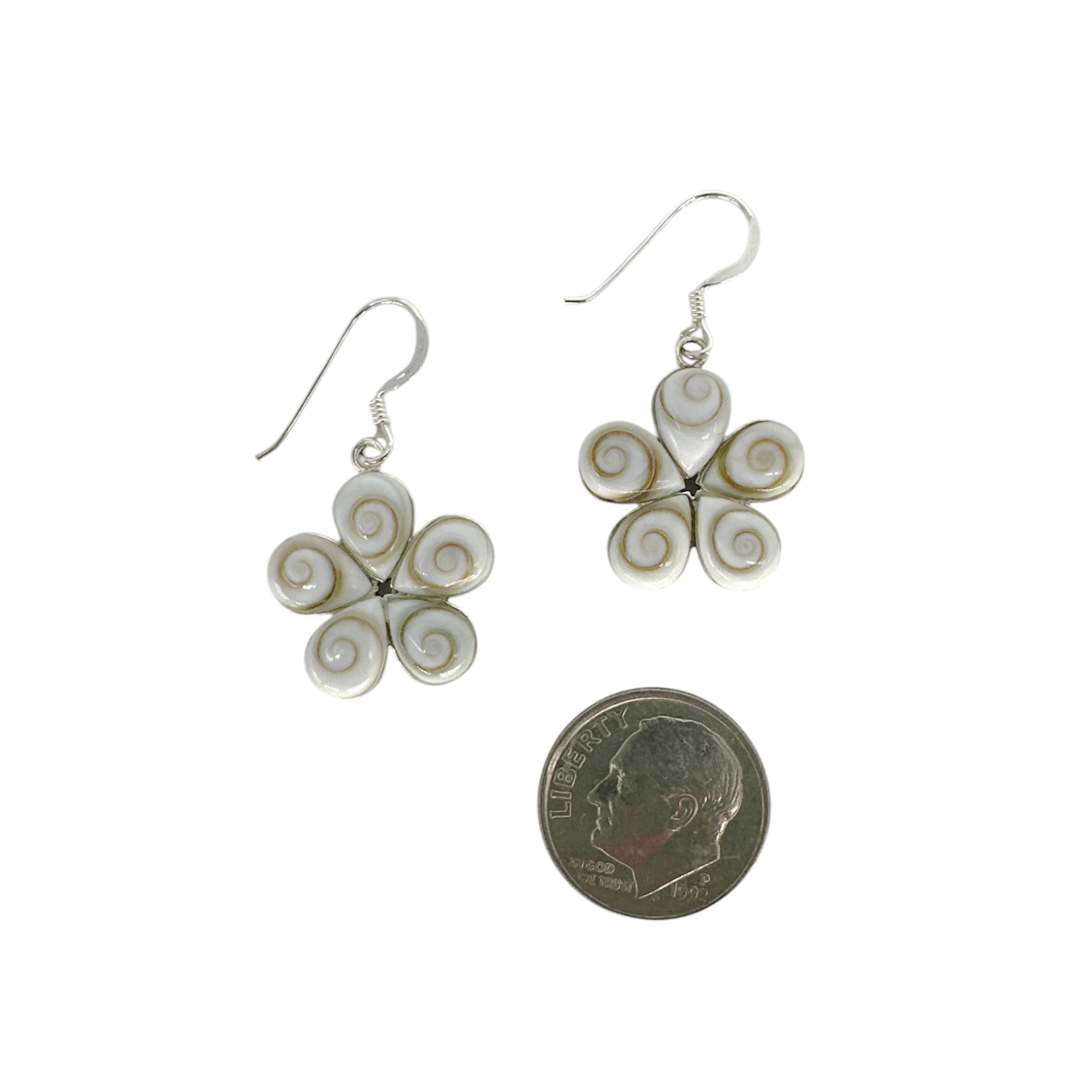 SE194 Sterling Silver Eye of Shiva Flower Dangle Earrings