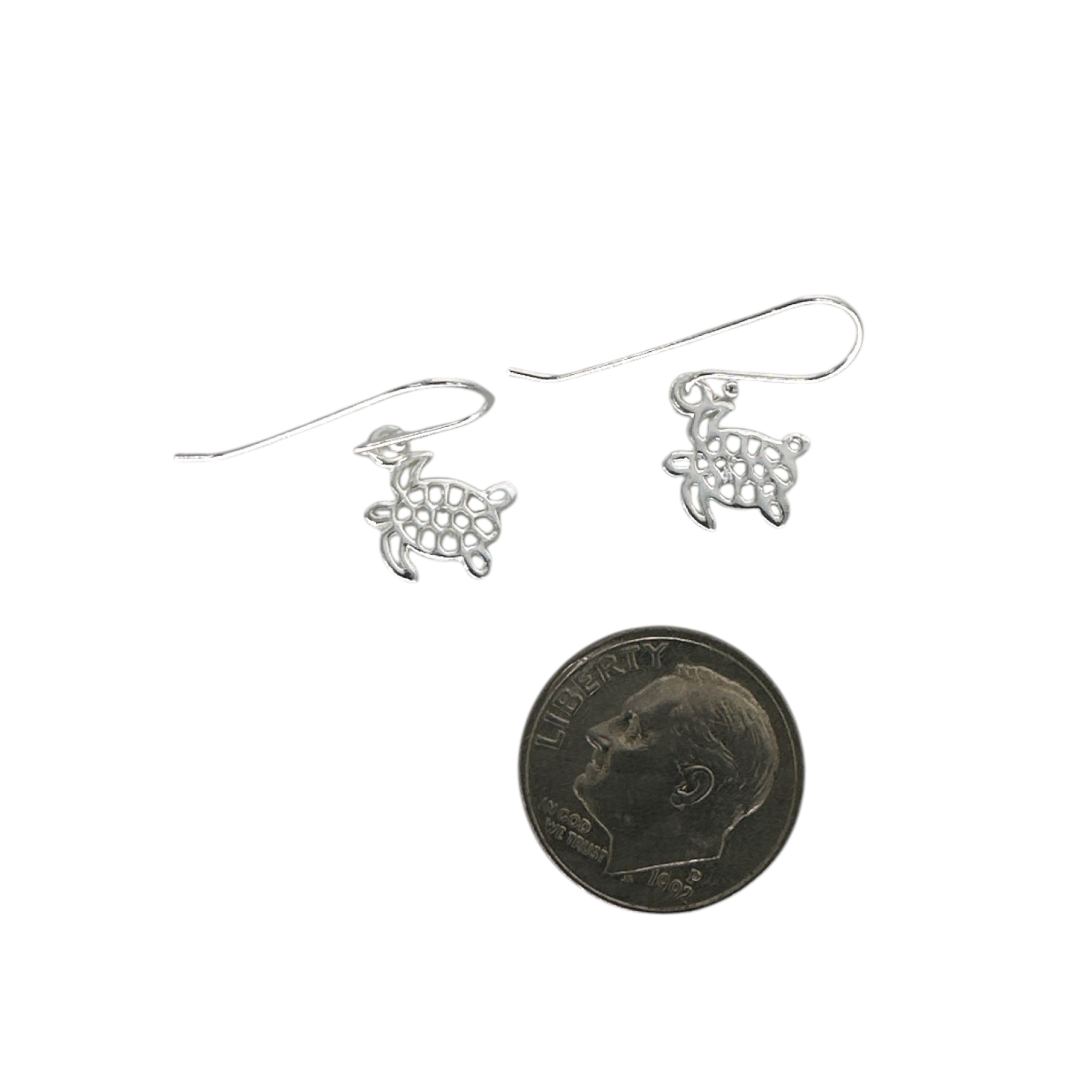 SE333 Sterling Silver Turtle Open Weave Fishhook Dangle Earrings