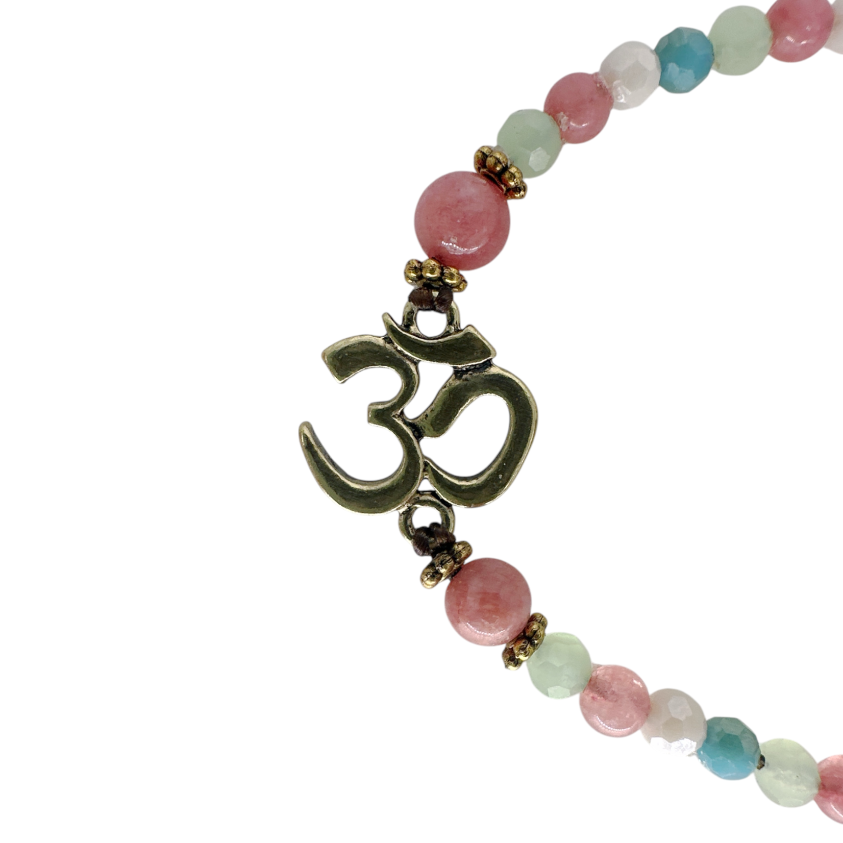 OM Brass and Glass Bead Bracelet TOL32 Pink/Green/White