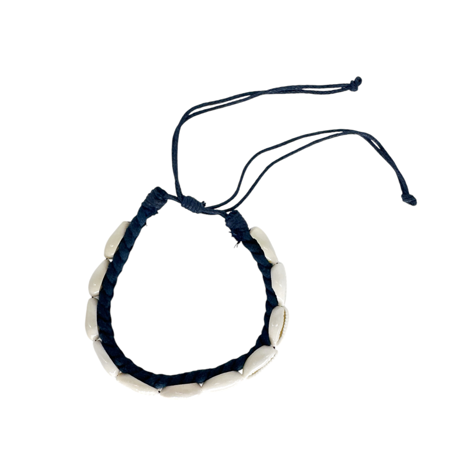Cowry Shell Adjustable Rope Bracelet Navy