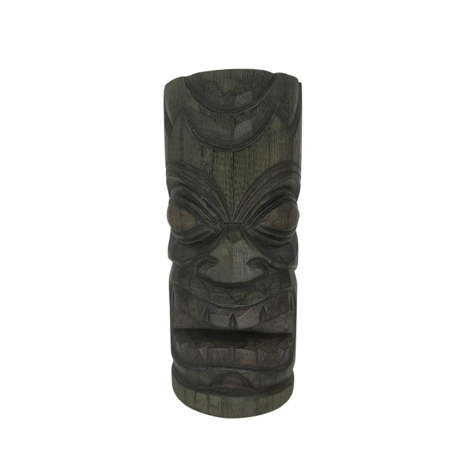 Hand Carved Green Albesia Tiki Head Totem 30cm