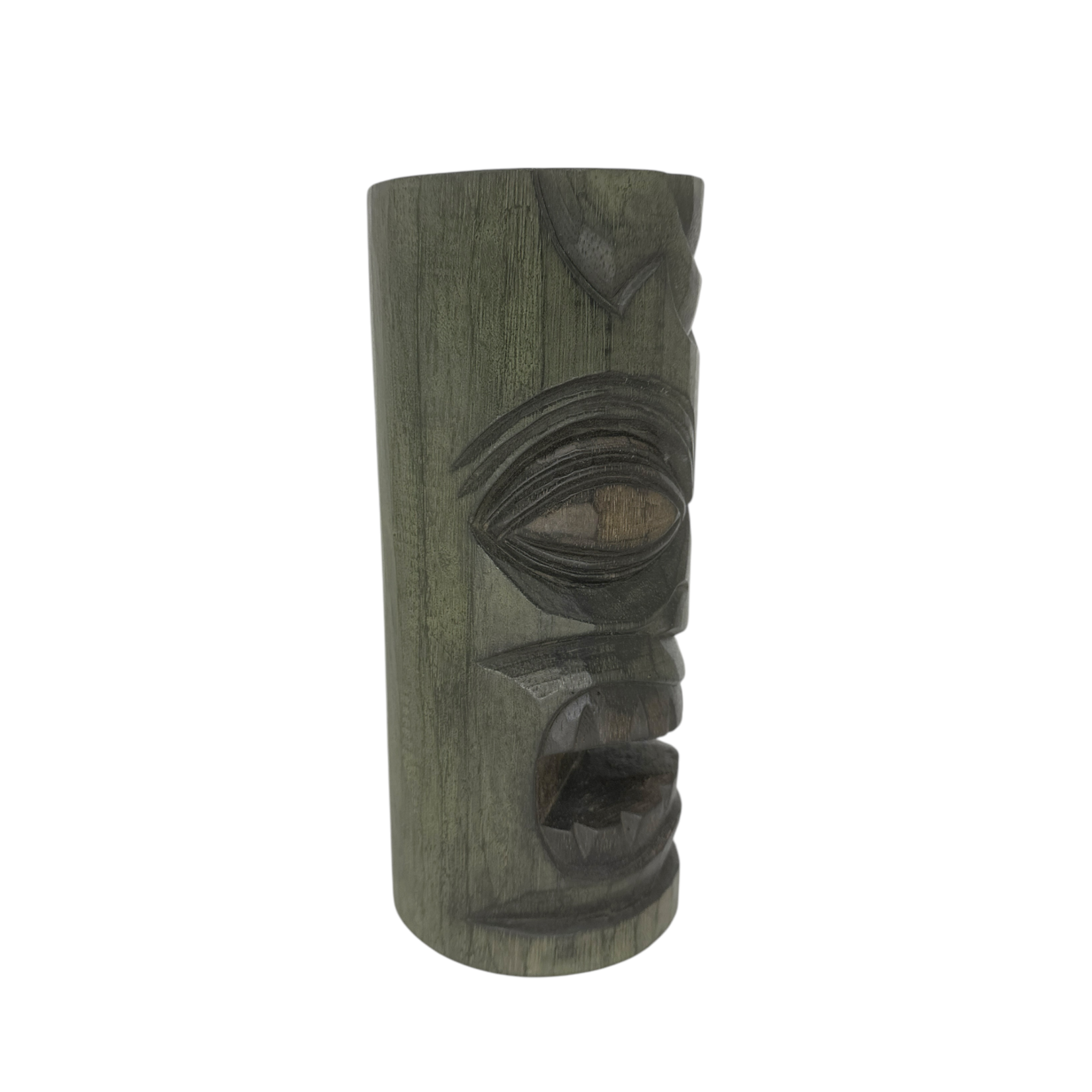 Hand Carved Green Albesia Tiki Head Totem 30cm