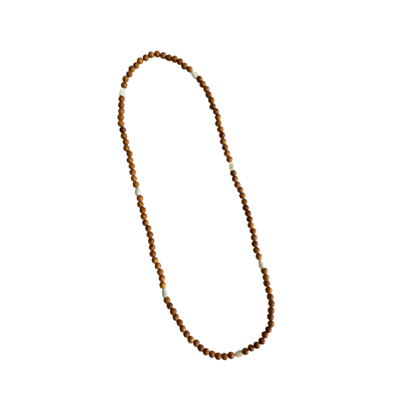 36" 9mm Sandalwood and MOP 8x10mm Single-Set Pikake Beaded Necklace