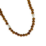 30" 9mm Sandalwood and MOP 8x10mm Single-Set Pikake Beaded Necklace