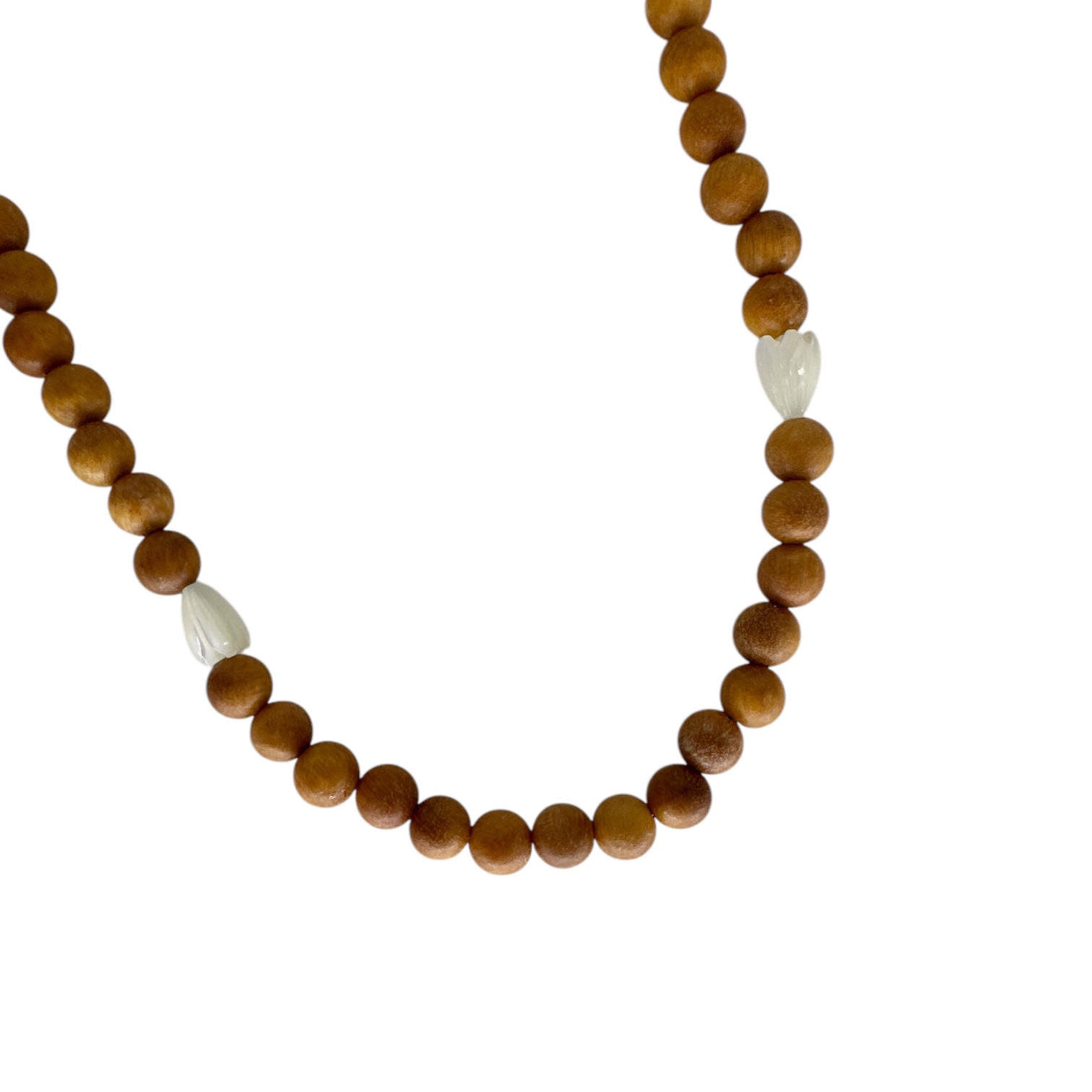 30" 9mm Sandalwood and MOP 8x10mm Single-Set Pikake Beaded Necklace