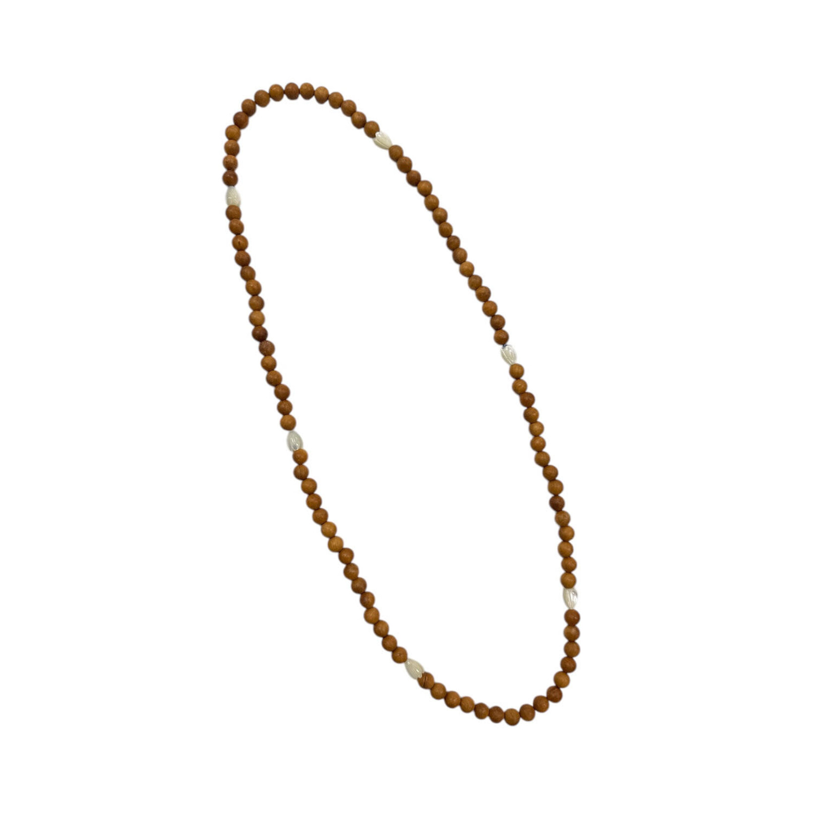30" 9mm Sandalwood and MOP 8x10mm Single-Set Pikake Beaded Necklace