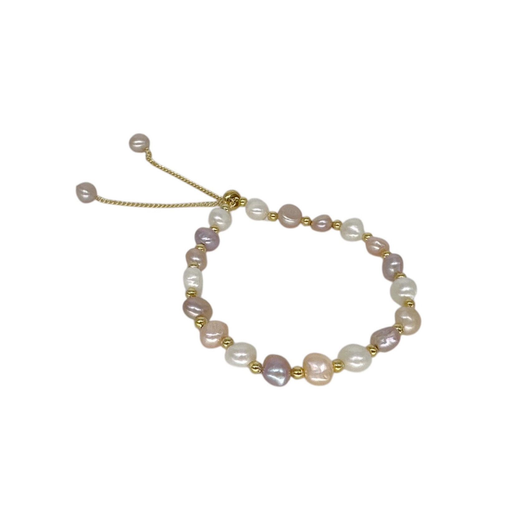 6mm Cultured Multi Color Pearl Gold Plate Adjustable Chain Bracelet