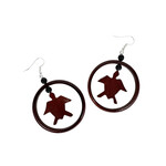 Wood Dangle Hoop with Hand Carved Turtle Earrings