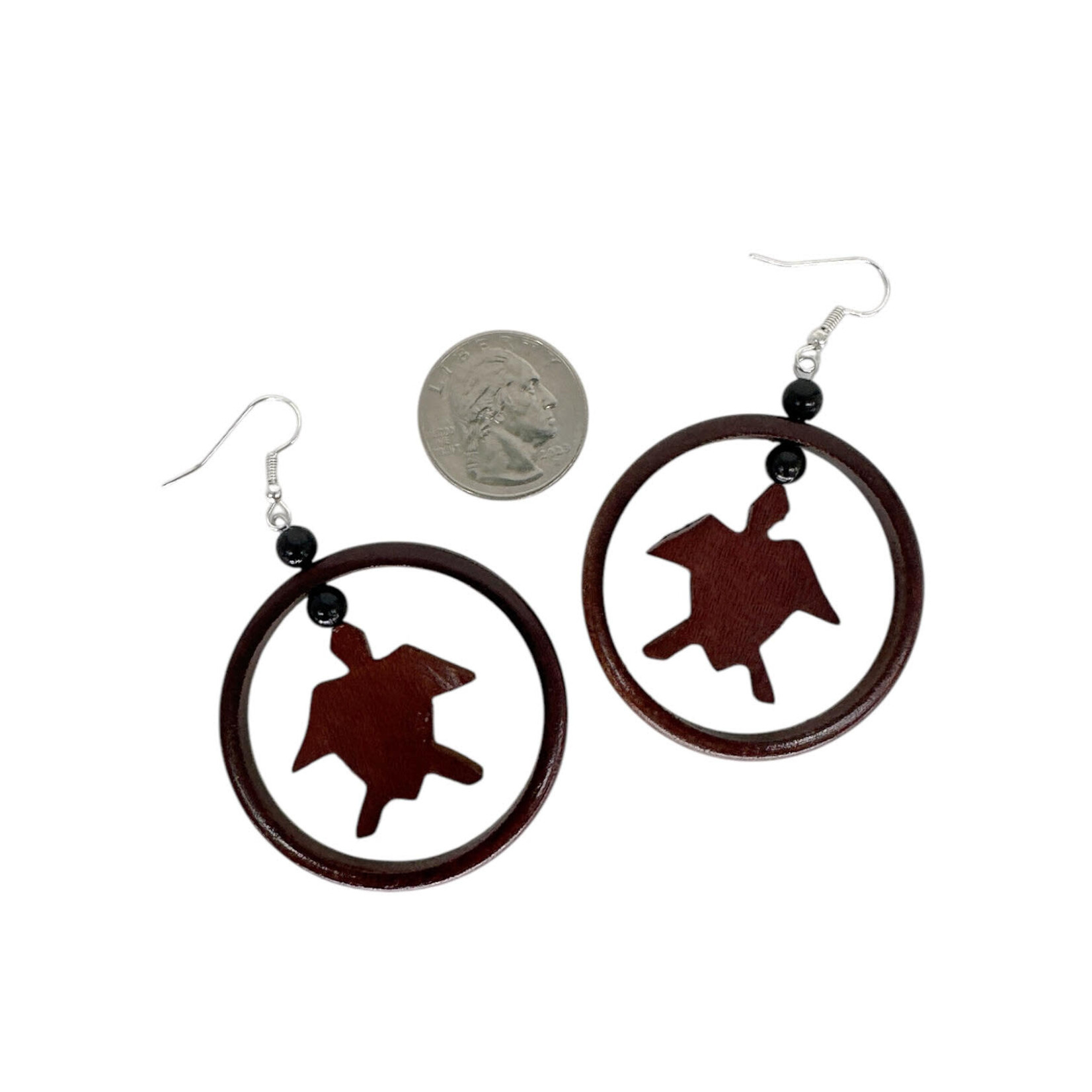 Wood Dangle Hoop with Hand Carved Turtle Earrings