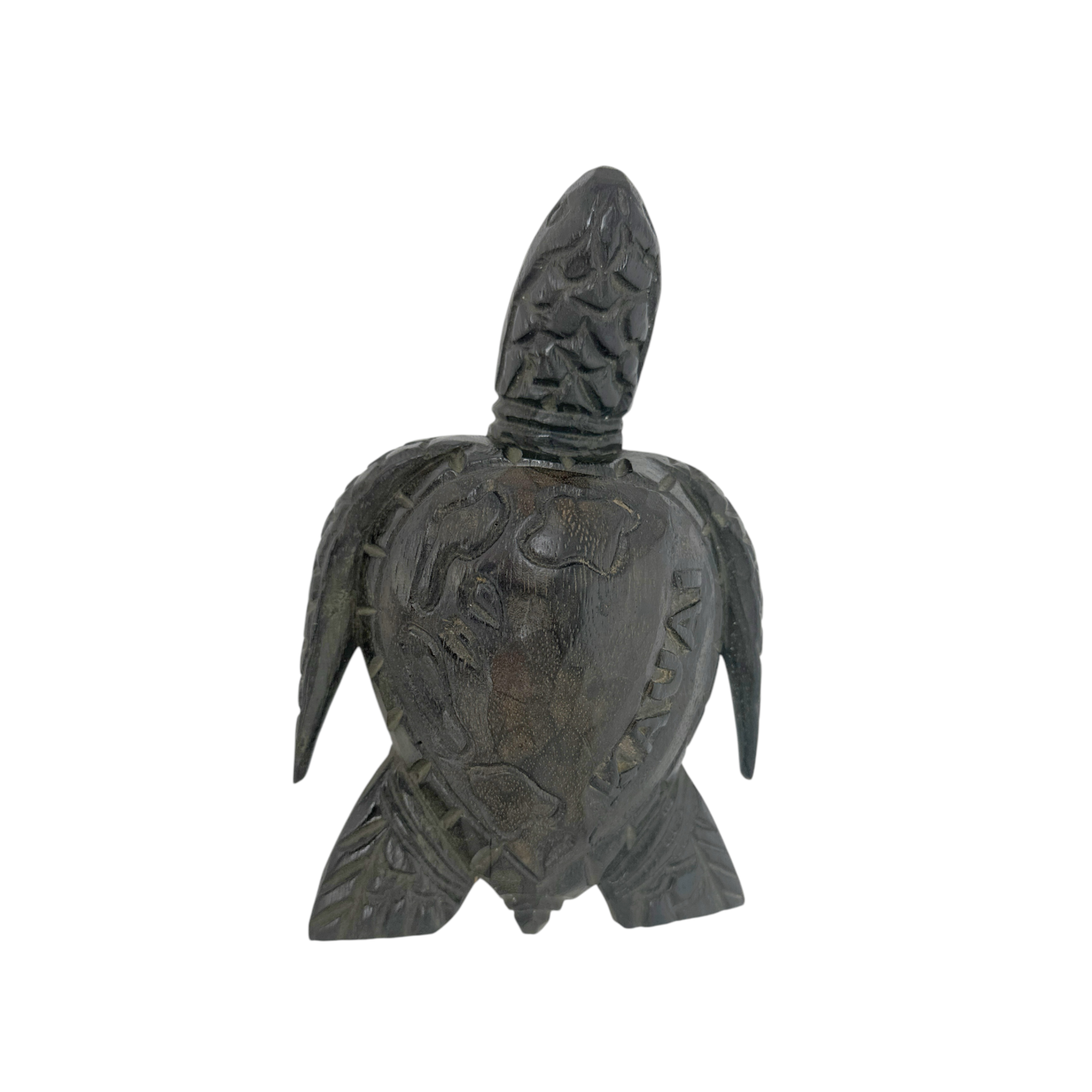Hand Carved Green Albesia Kauai Turtle with Island Chain