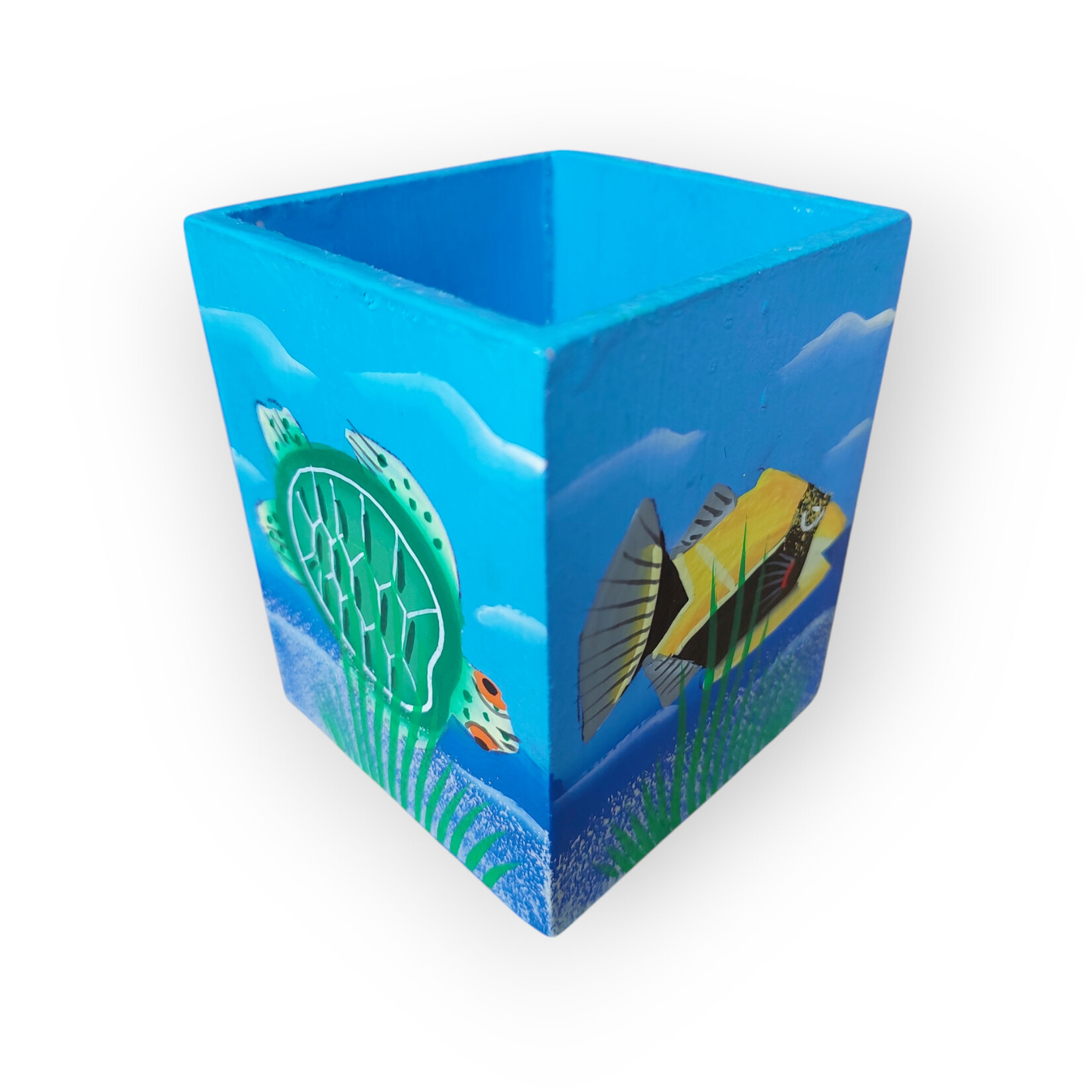 Handmade Painted Pencil Box Humuhumu Fish & Turtle