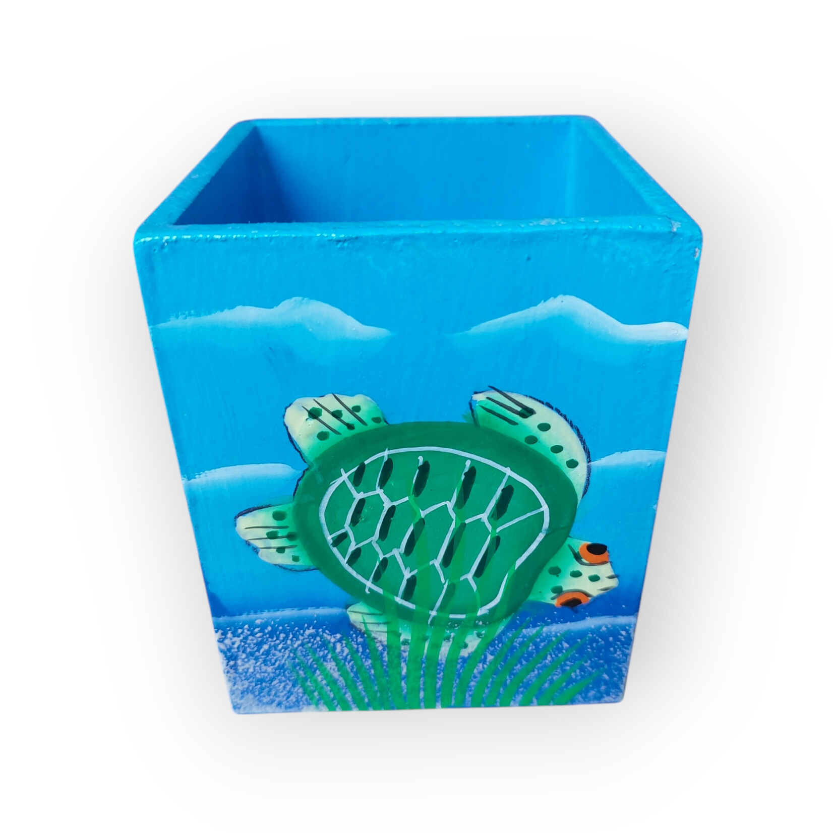 Handmade Painted Pencil Box Humuhumu Fish & Turtle