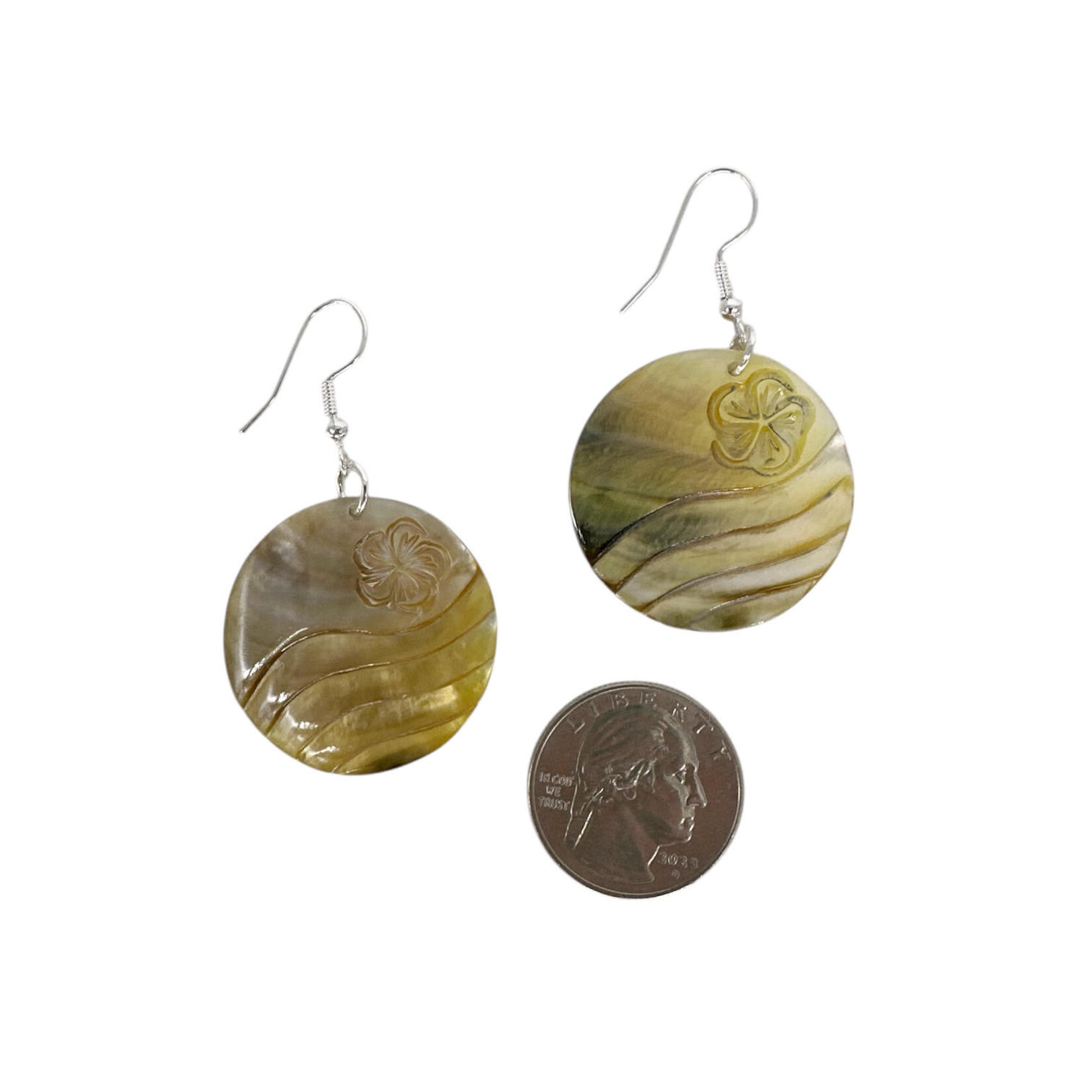 EA201 Island Shell Earrings Carved Wave and Plumeria