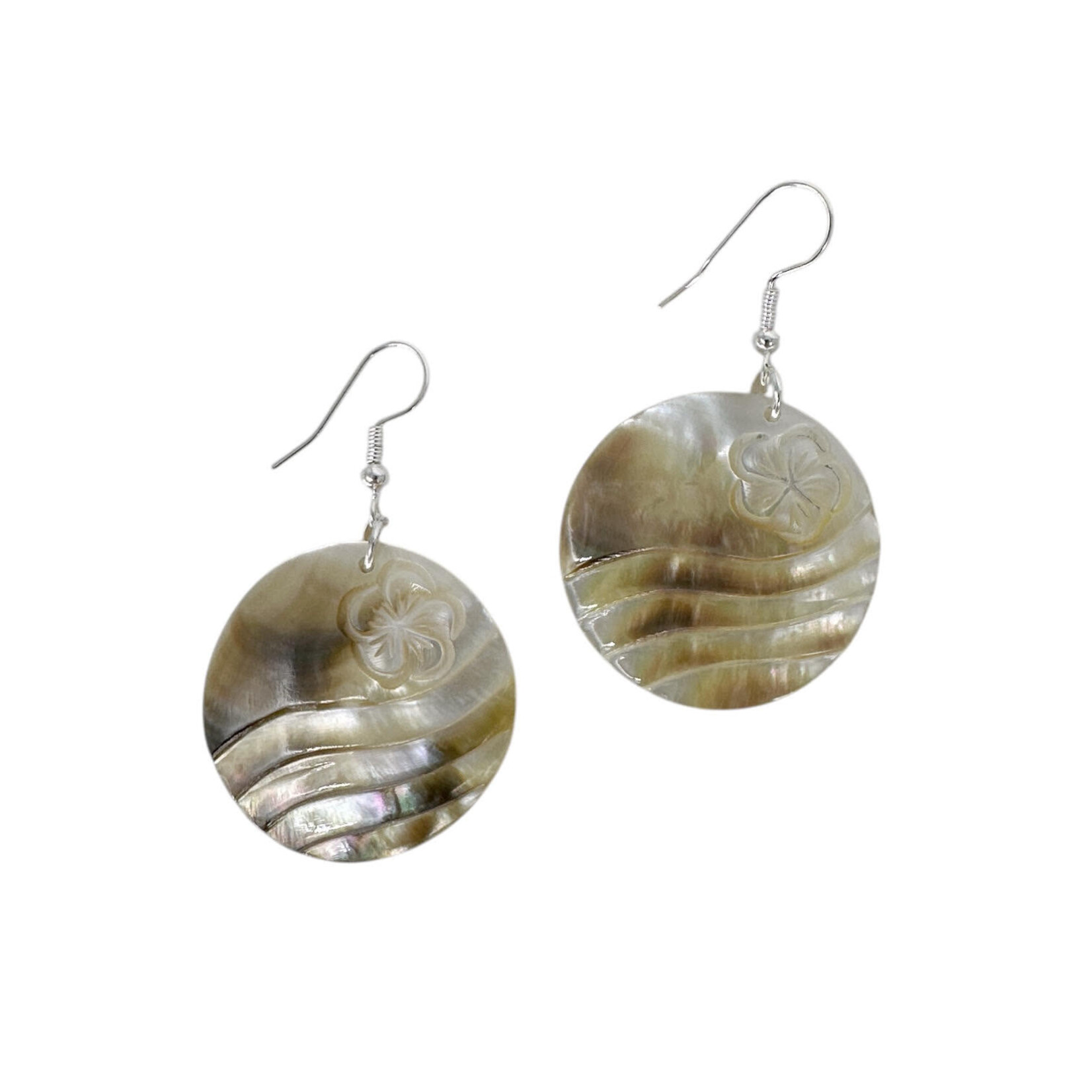 EA201 Island Shell Earrings Carved Wave and Plumeria