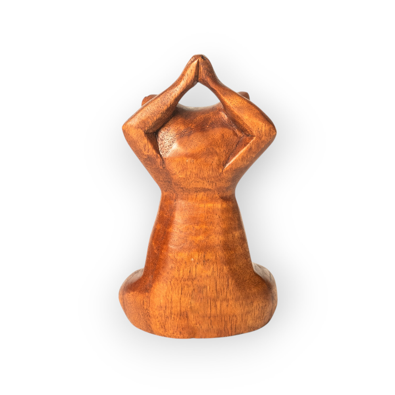 Hand Carved Monkeypod Yoga Cat Seated Mountain Pose Large