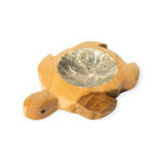 Hand Made 7 Eye Shell White and Teak Wood Turtle Dish