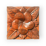 Hand Carved Plaque Square Plumeria with Leaves