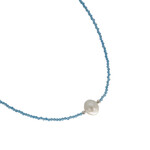 Swiss Blue Topaz White Pearl Adjustable 16-18" 2mm Gemstone Bead Necklace