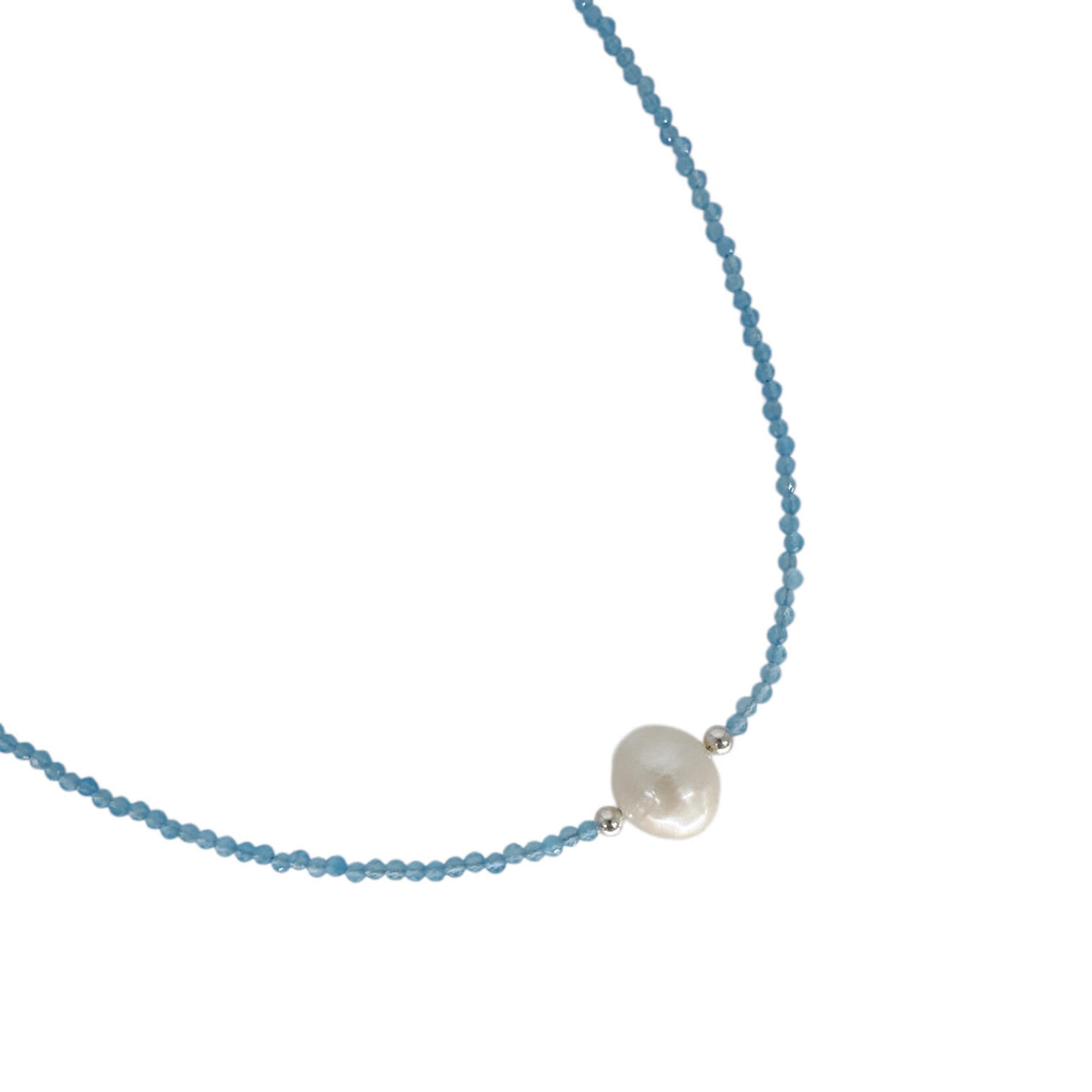 Swiss Blue Topaz White Pearl Adjustable 16-18" 2mm Gemstone Bead Necklace