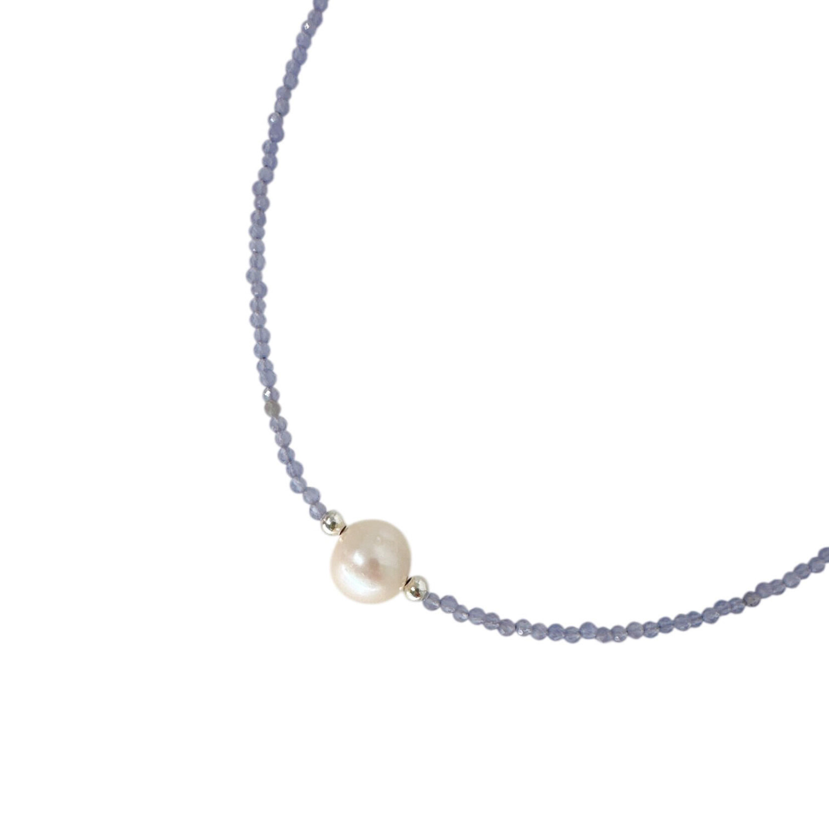 Tanzanite White Pearl Adjustable 16-18" 2mm Gemstone Bead Necklace