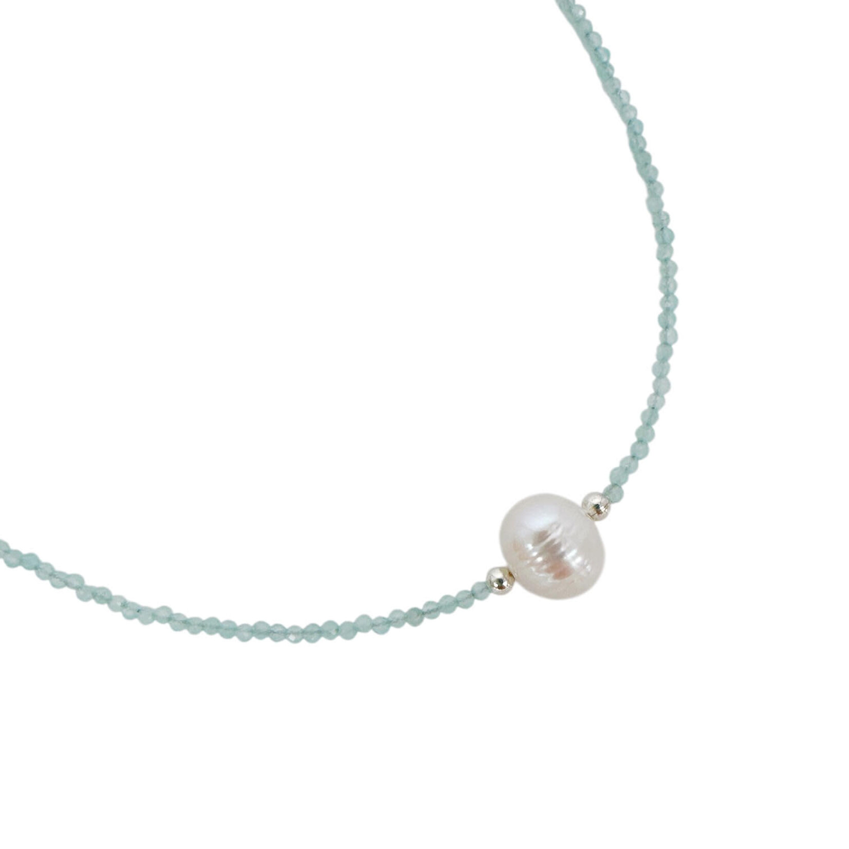 Apatite White Pearl Adjustable 16-18" 2mm Gemstone Bead Necklace
