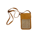Hand Woven Cane Rattan Bag with Leather Trim  Crossbody Phone