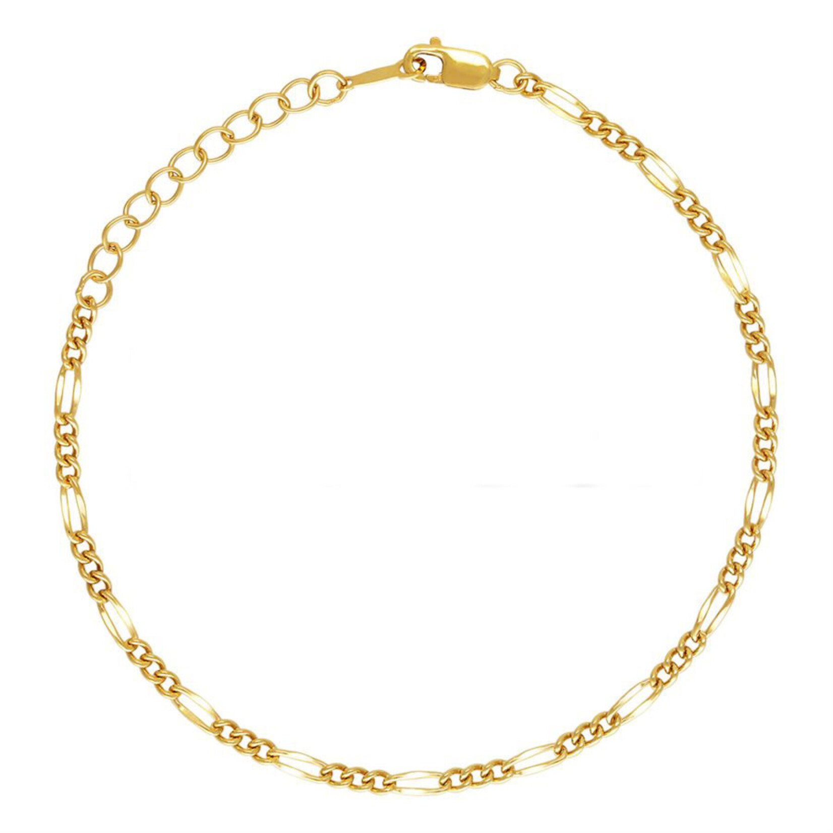 6.5"  2.2mm Gold Fill Dapped Figaro 3+1 Bracelet with 1" Extender