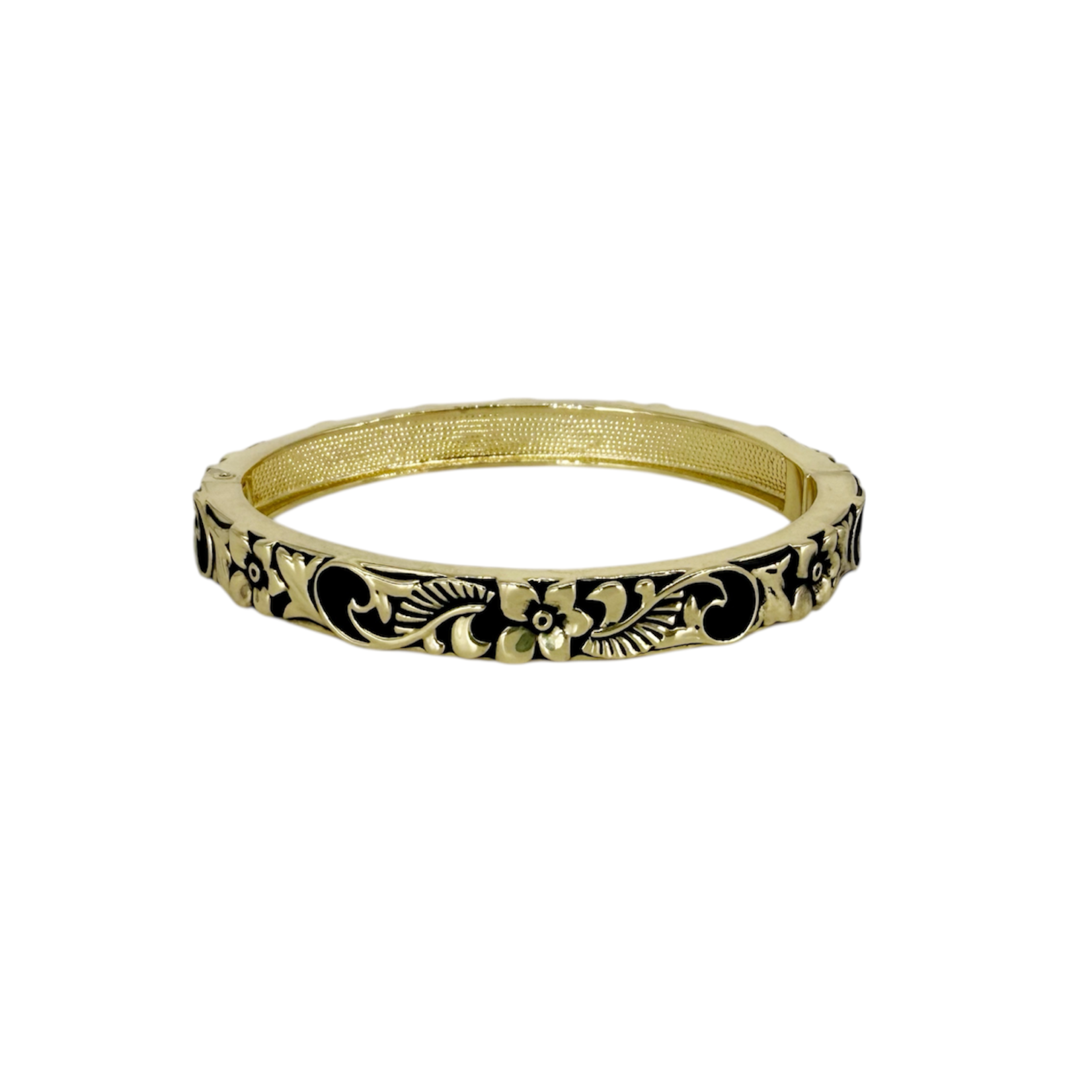 Magnetic Clasp Heirloom Bracelet Black Flower Scroll