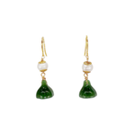 Copper, Jade and Pearl Dangle Earrings Lotus Flower