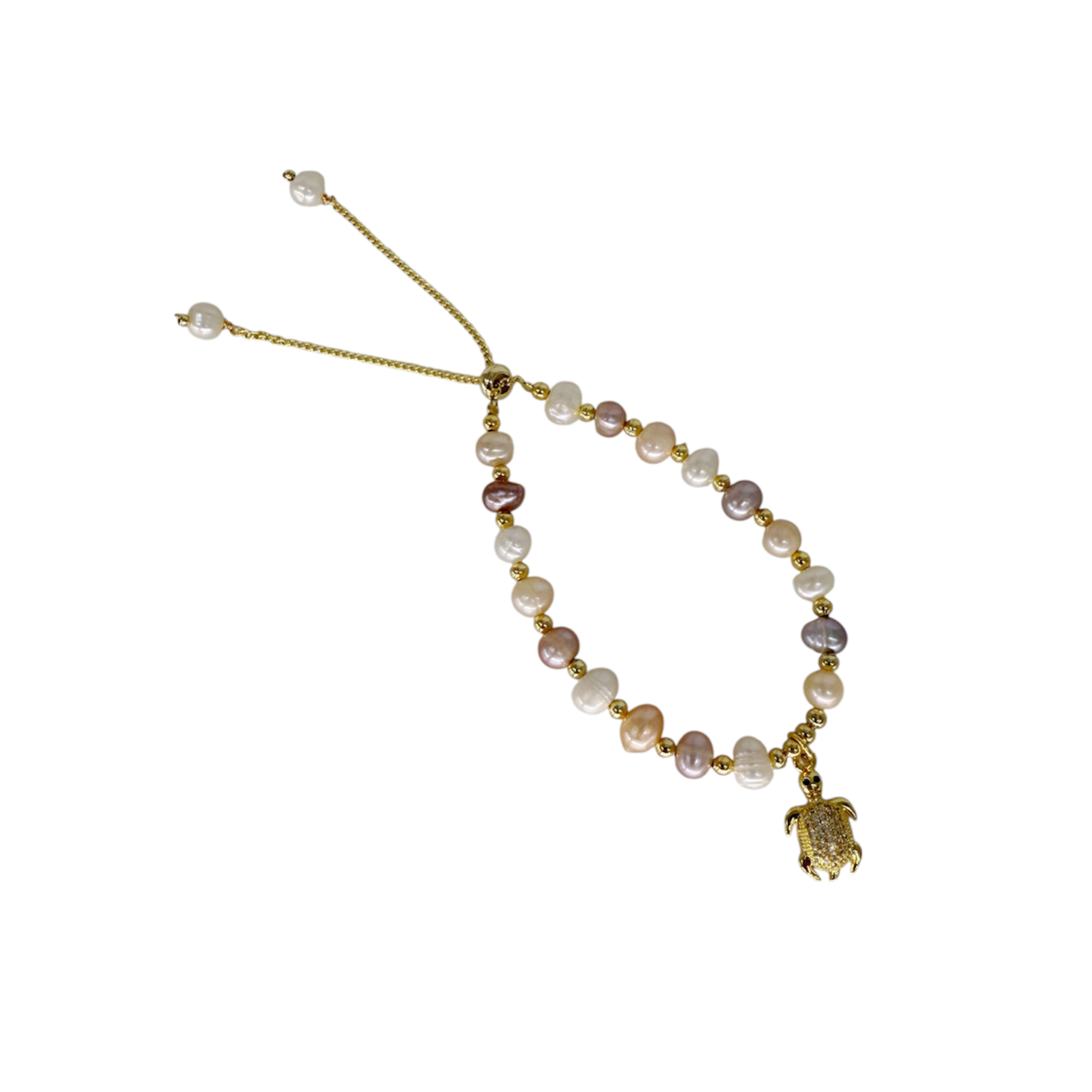 Copper & Freshwater Pearl Adj Bracelet Gold Turtle w/ Mixed Pearl