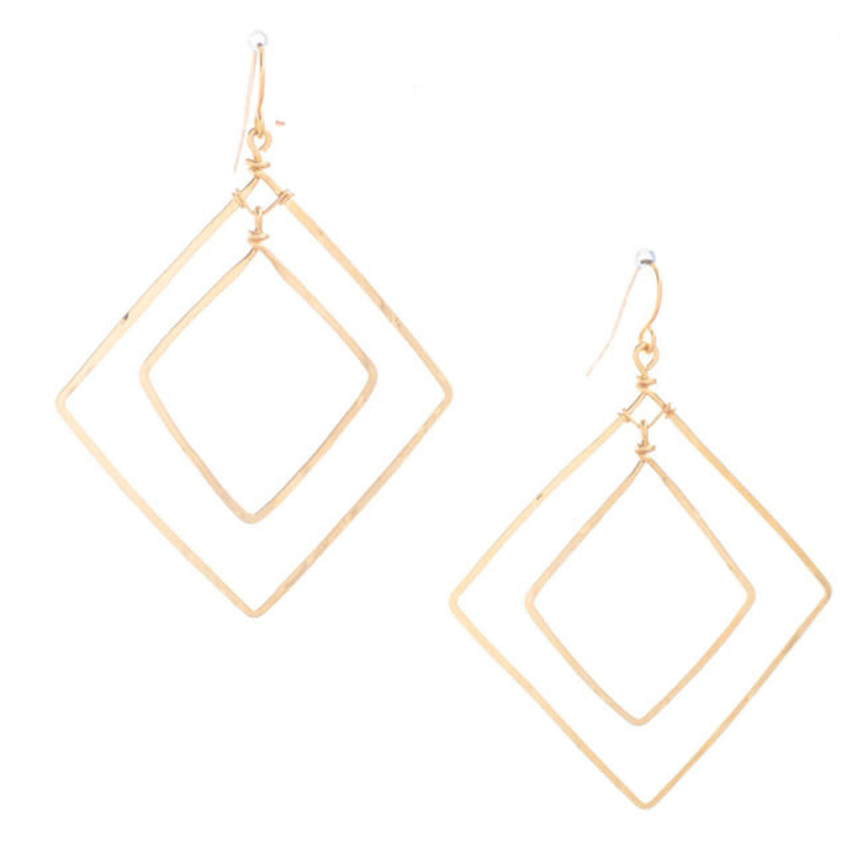 Lani  16G Gold Plated Hammered Earrings Double Diamond