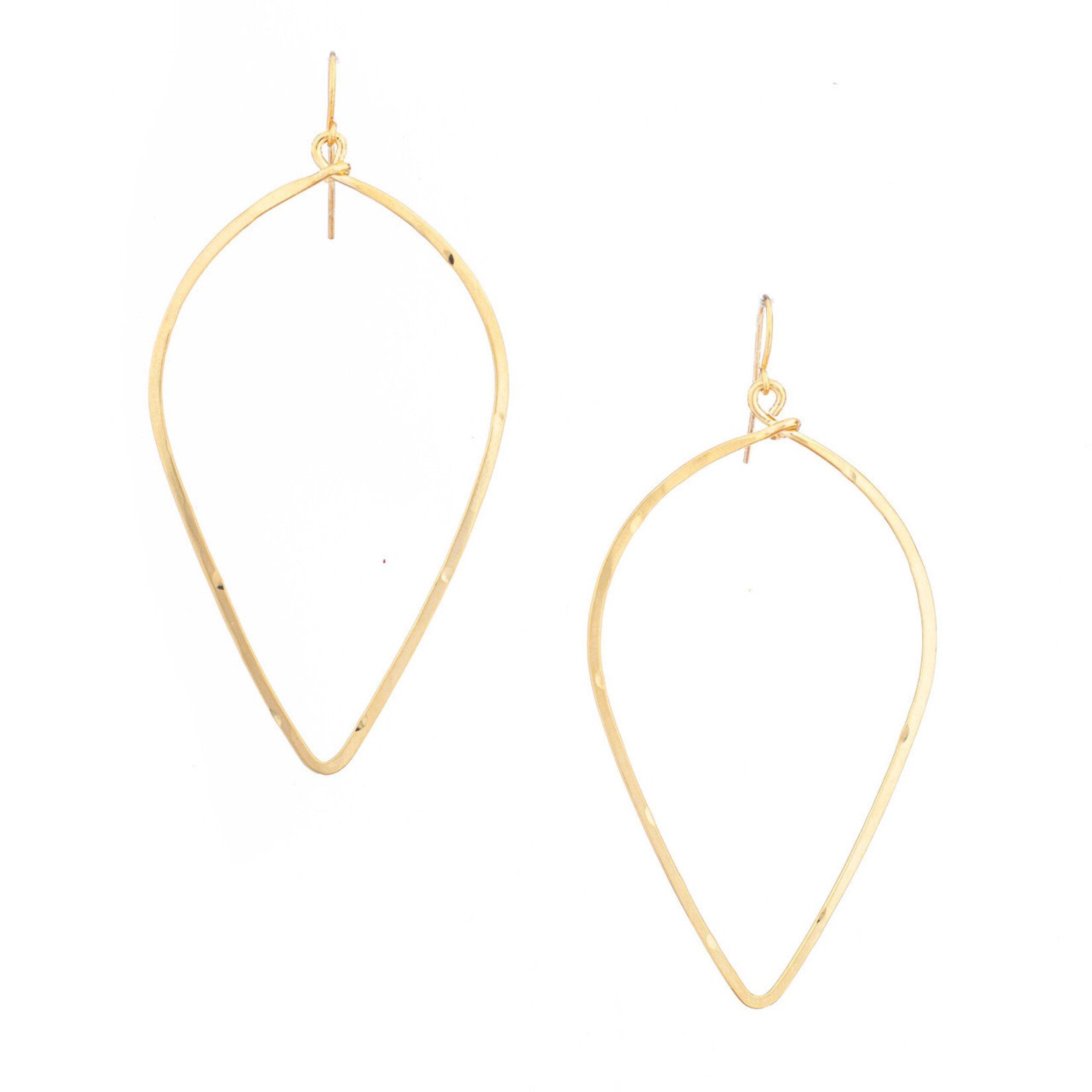 Lani 18G Gold Plated Hammered Earrings Inverted Raindrop