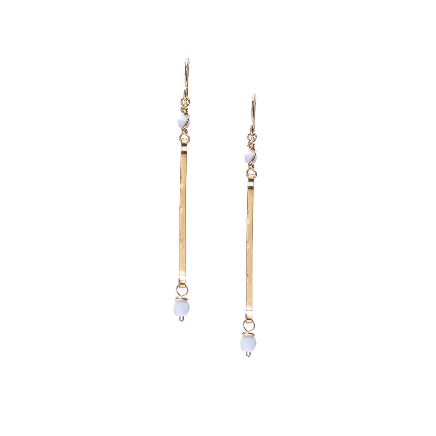 Lani 19G Gold Plated Hammered Earrings White Beads Stick