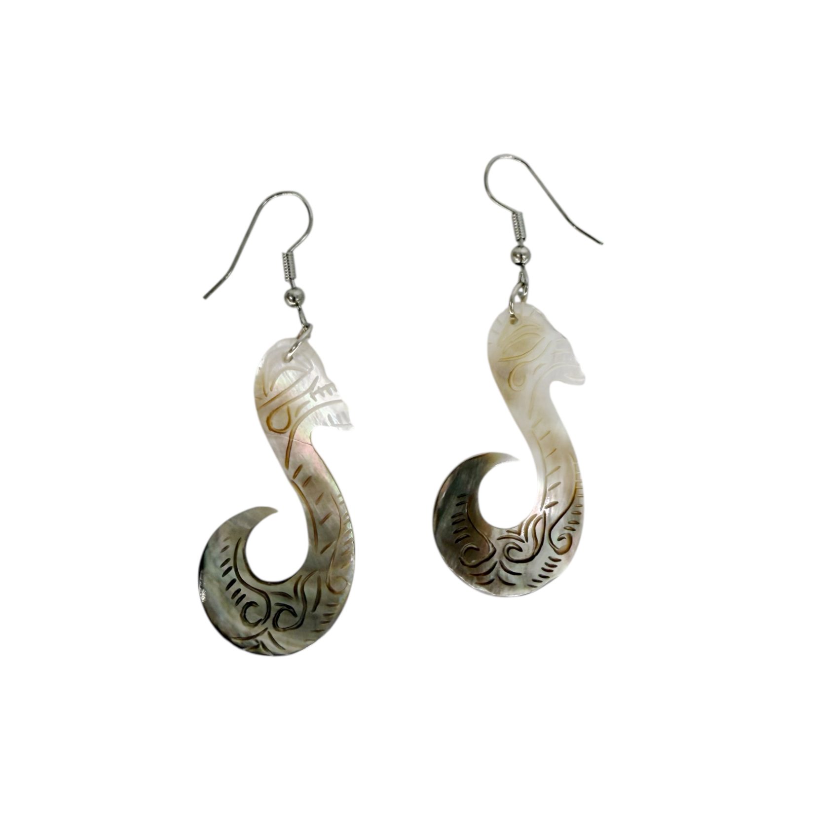 EB39 Island Shell Earrings Carved Fish Hook