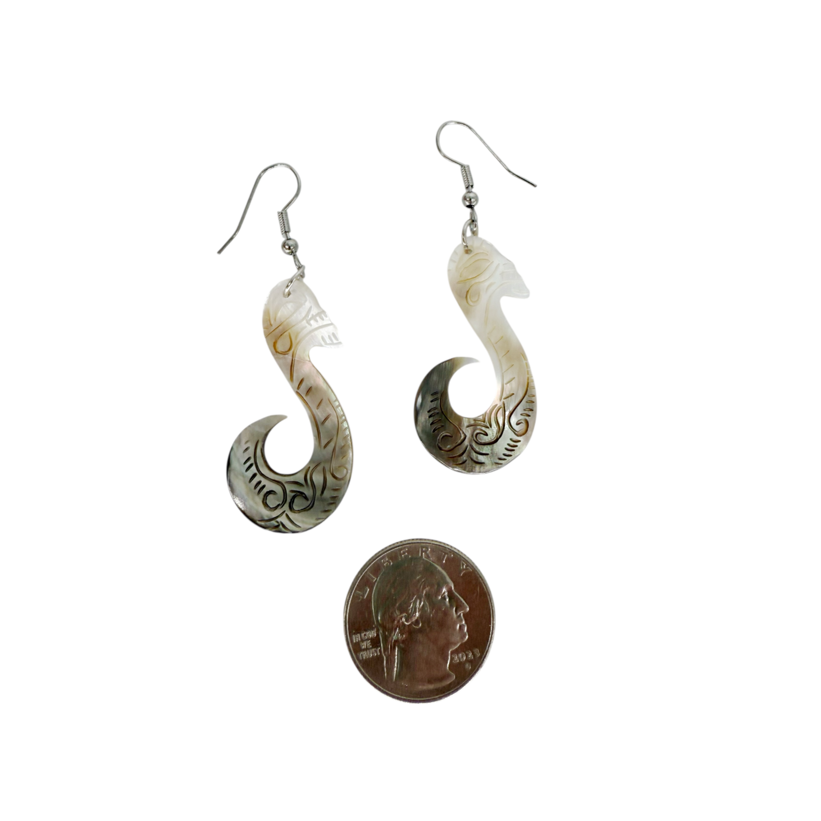 EB39 Island Shell Earrings Carved Fish Hook