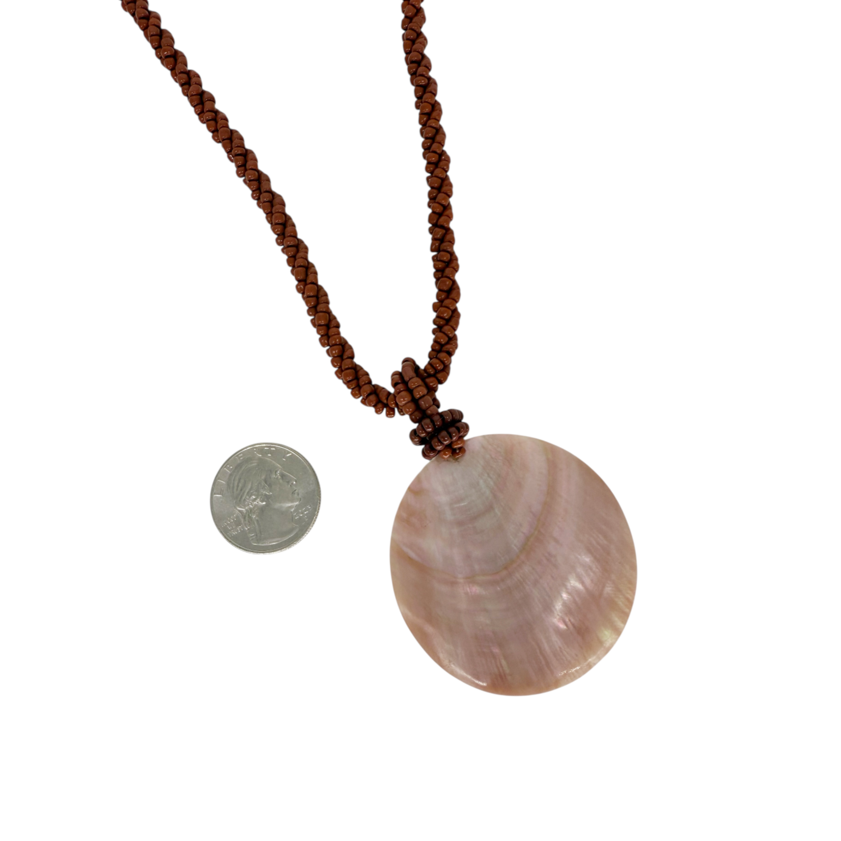 N174 Island Shell Necklace Pink Shell Disc with Red Earth Beads