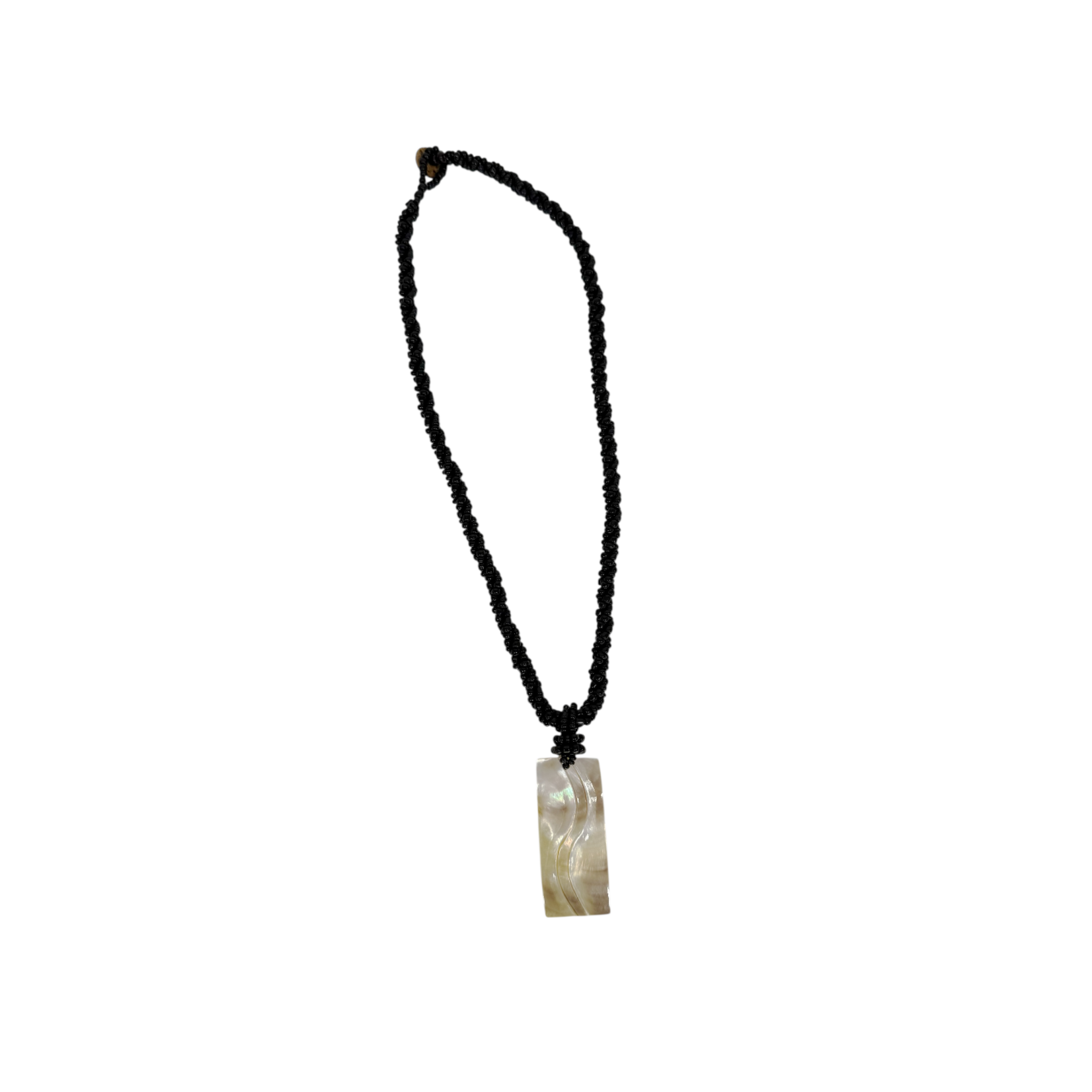 N175 Island Shell Necklace Carved Wave Rectangle with Black Beads