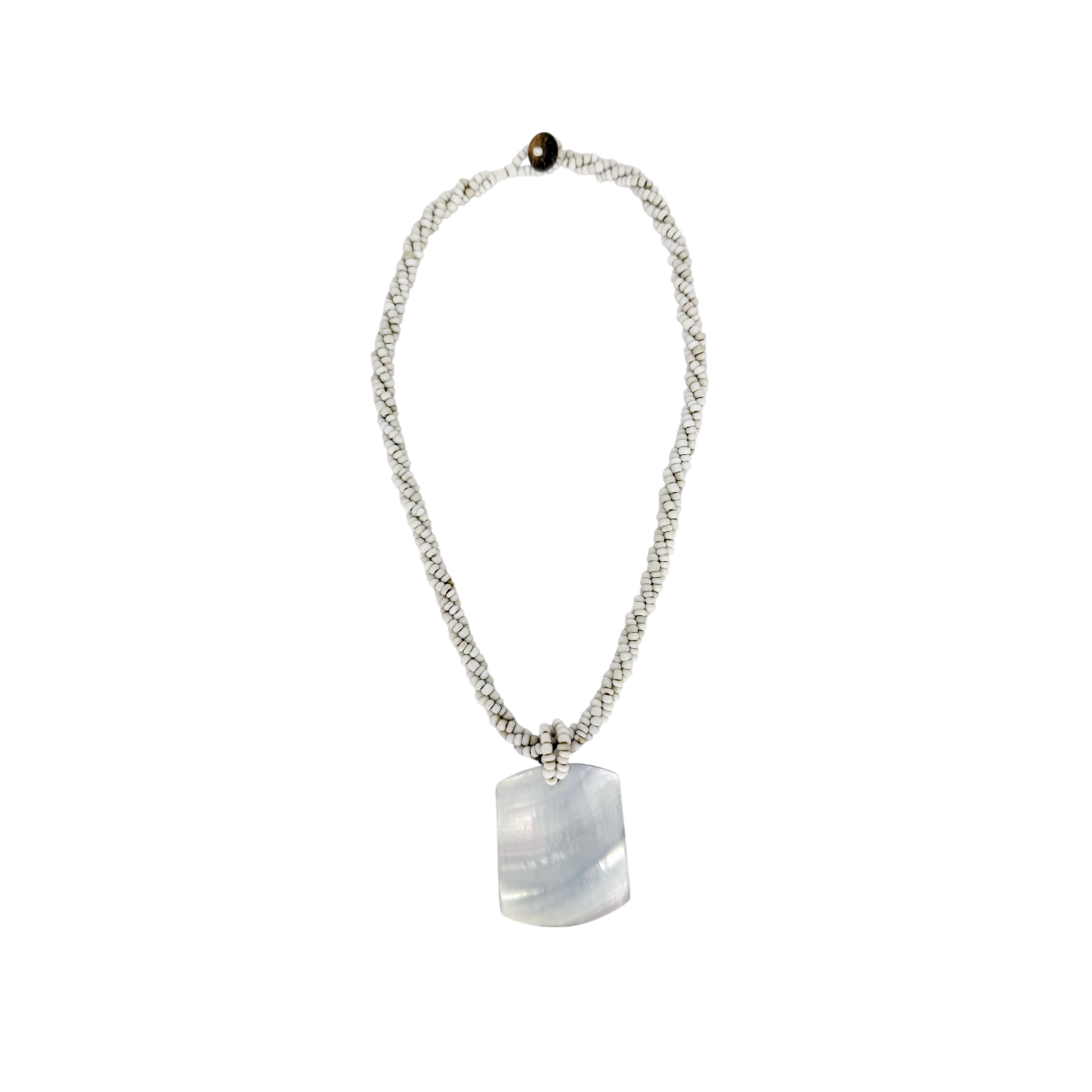 N177 Island Shell Necklace MOP Rectangle with Off White  Beads